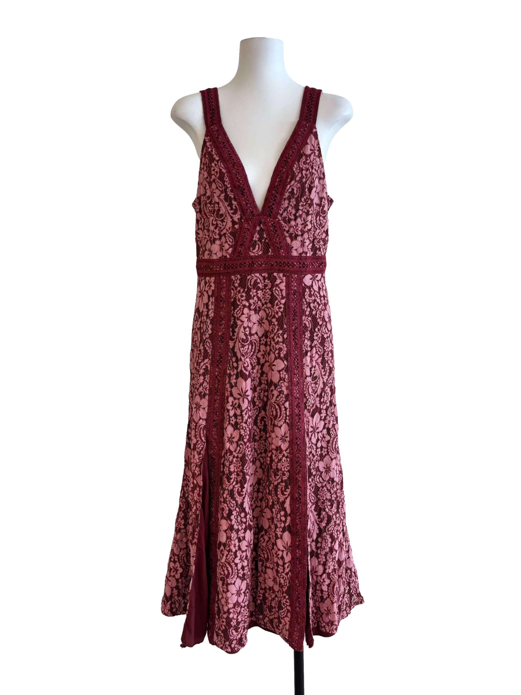 Maroon Blush Floral Lace Dress