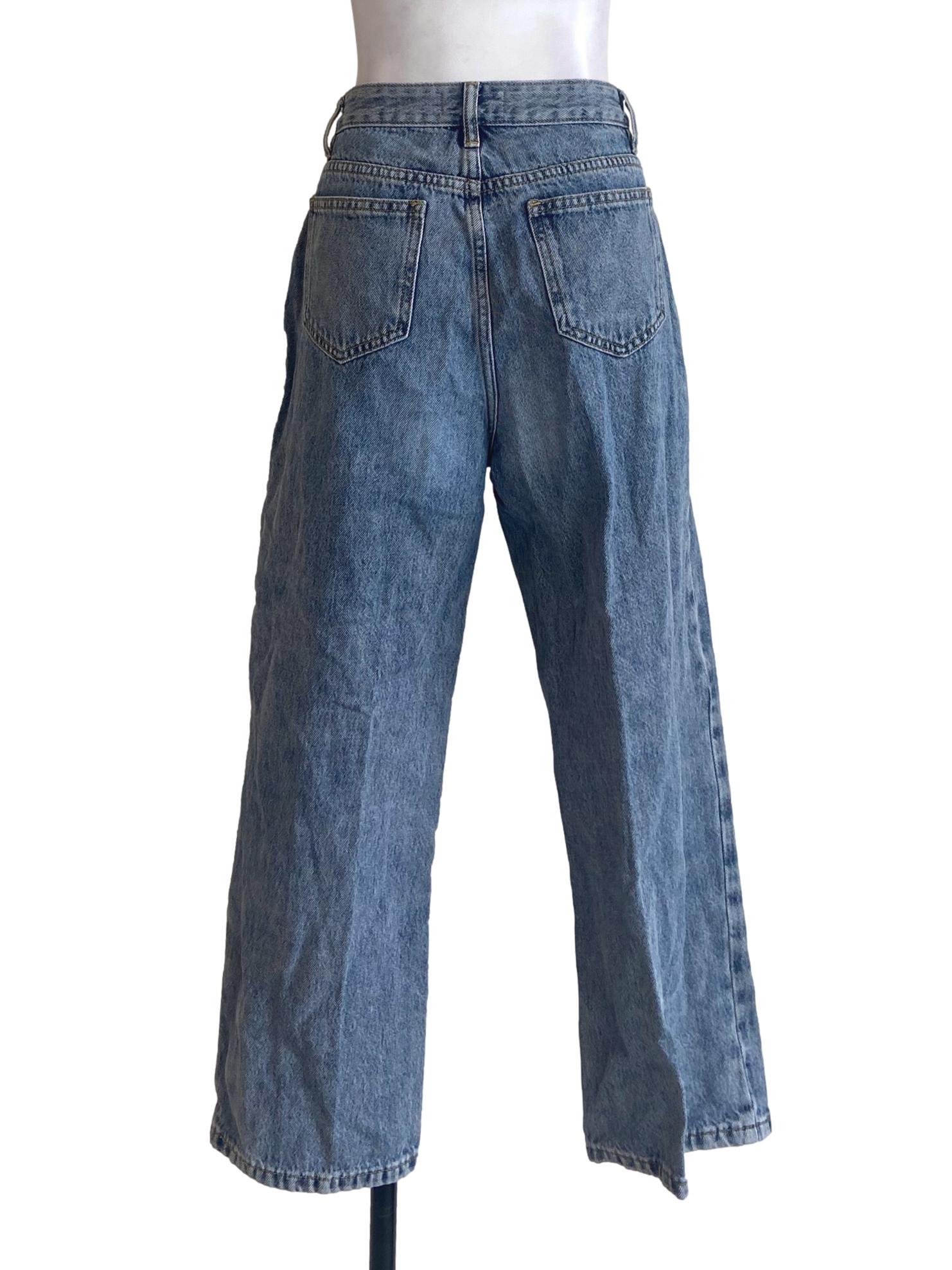 Blue Herringbone Straight Jeans Pants