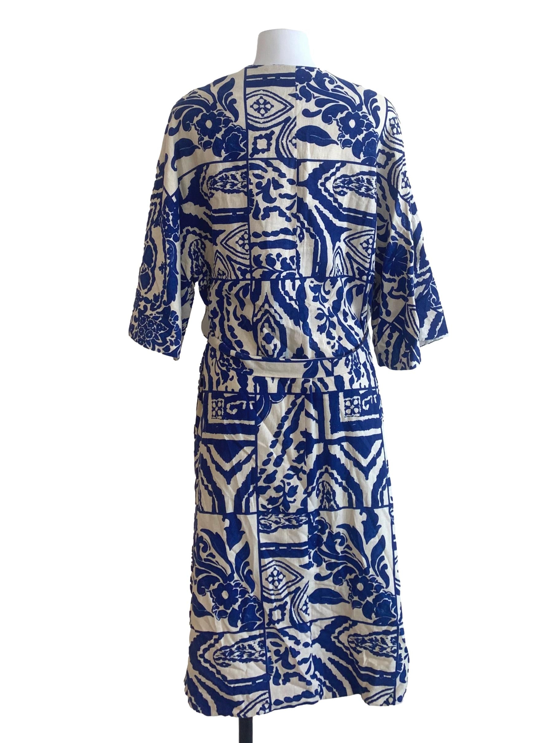 Blue Pattern Wrap Kimono