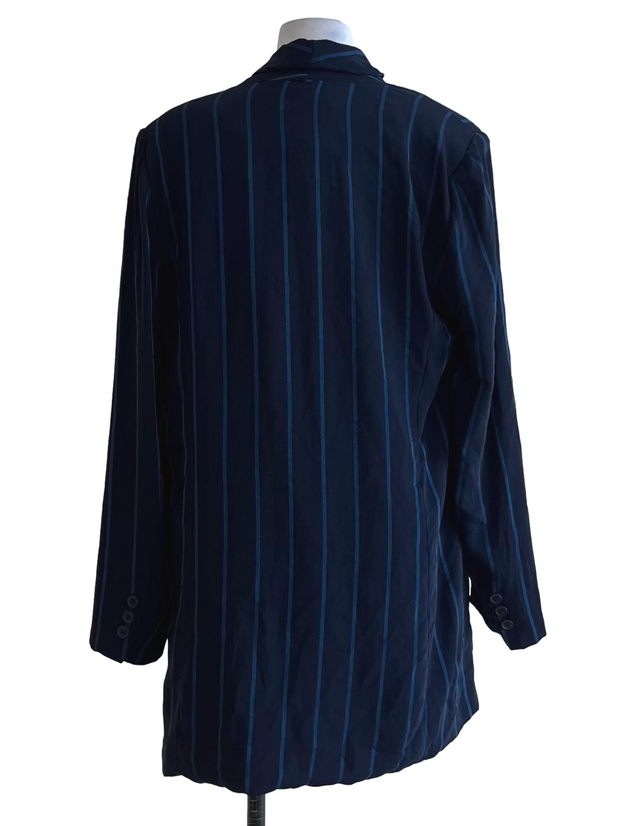 Navy Blue Awning Stripe Double-Breasted Blazer