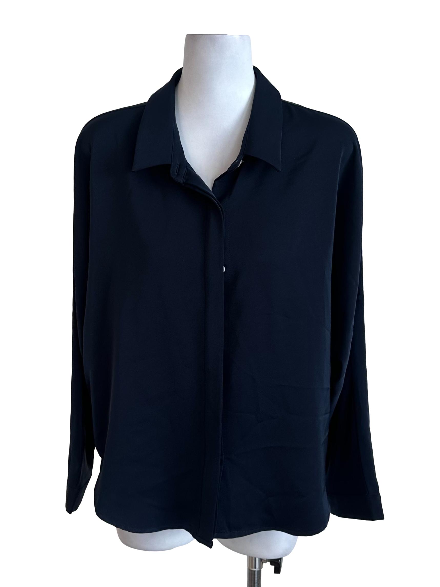 Navy Blue Plain Collar Top