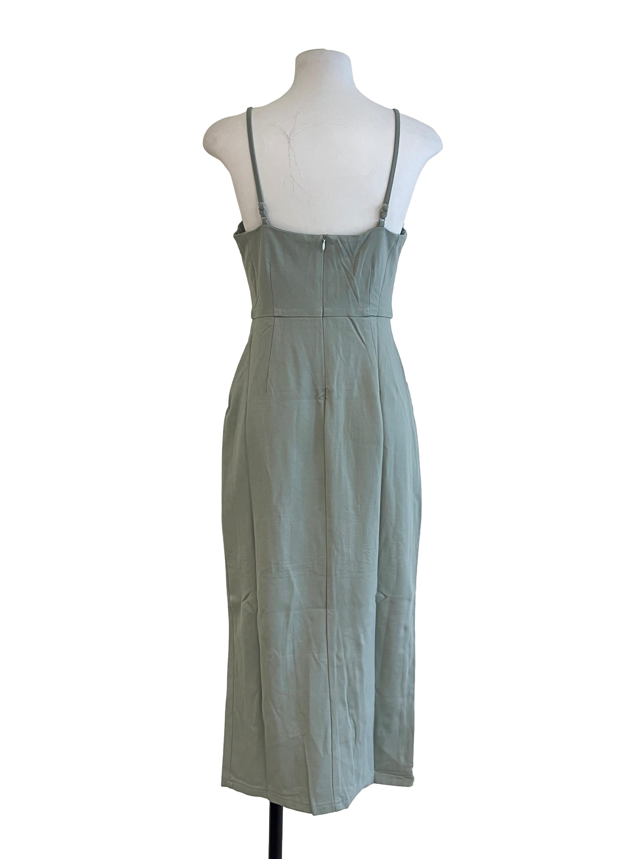 Olive Green Spaghetti Strap Slit Dress