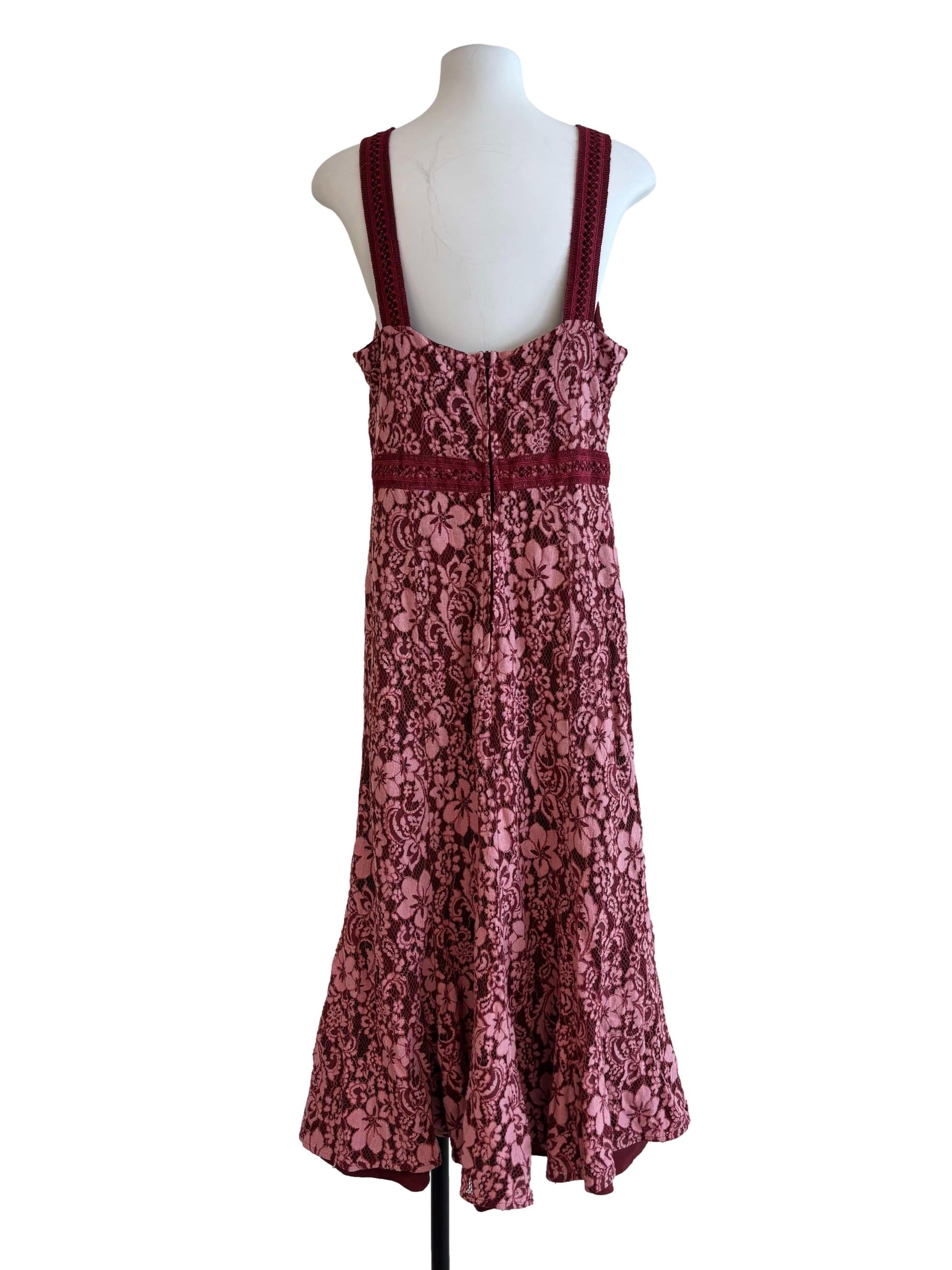 Maroon Blush Floral Lace Dress