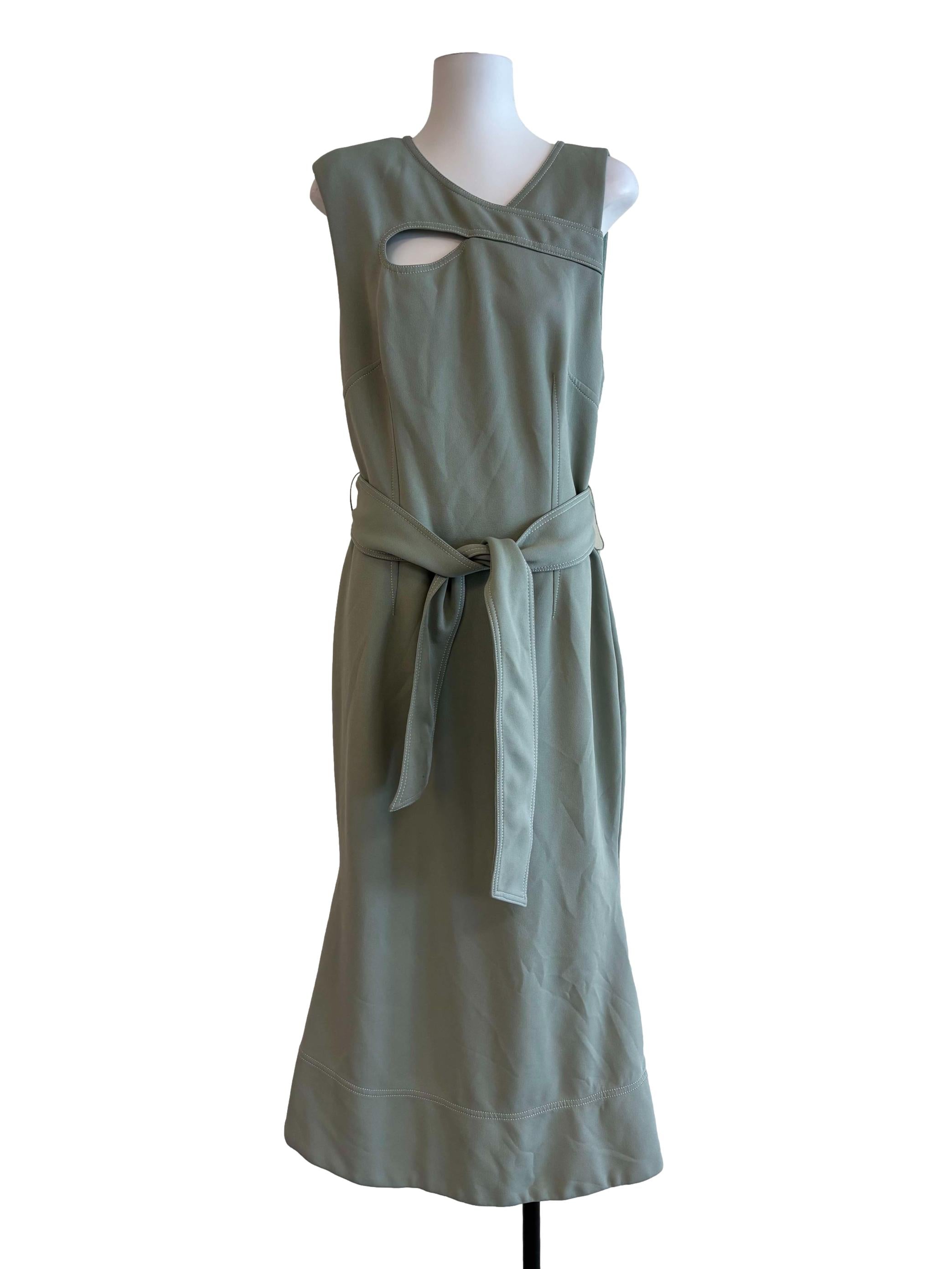 Sage Green Sleeveless Asymmetrical Dress