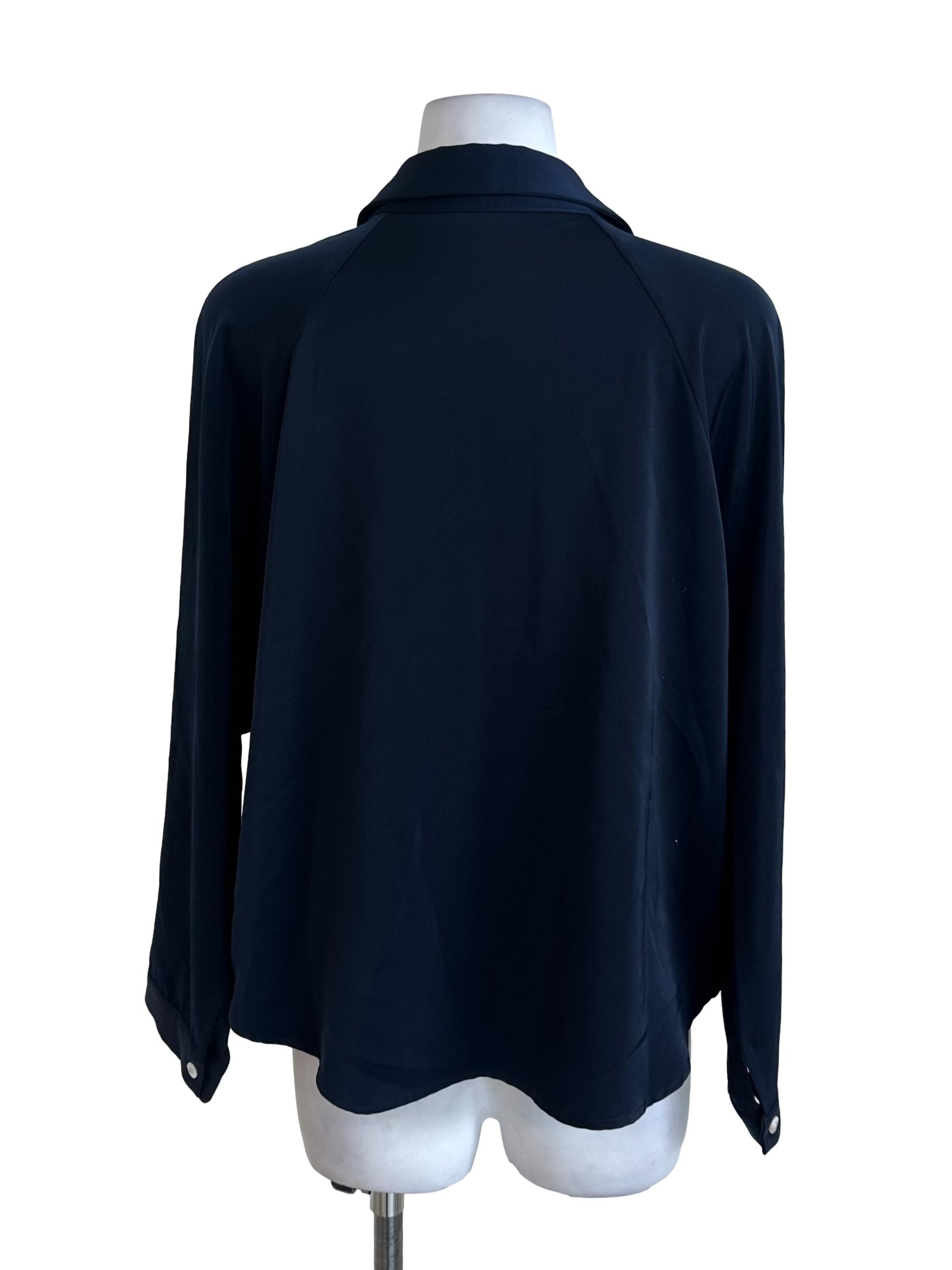 Navy Blue Plain Collar Top