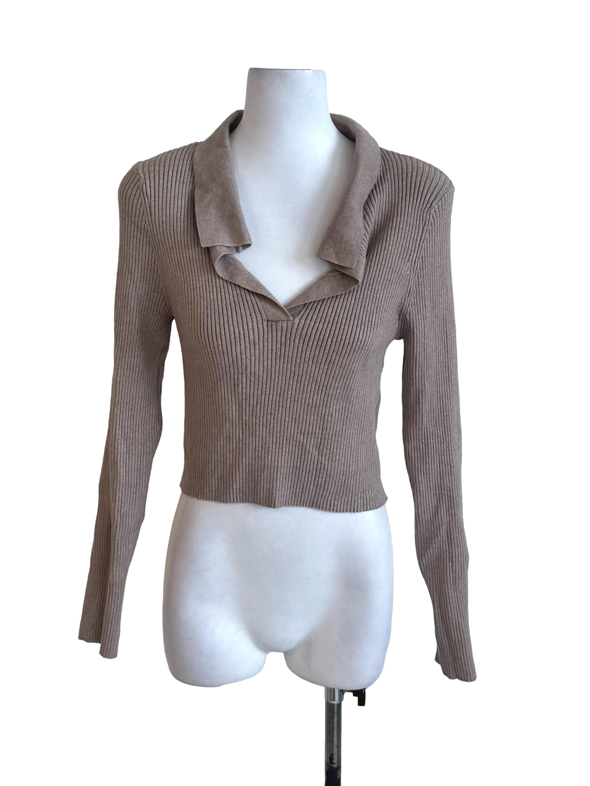 Coffee Brown Knit Collar Top