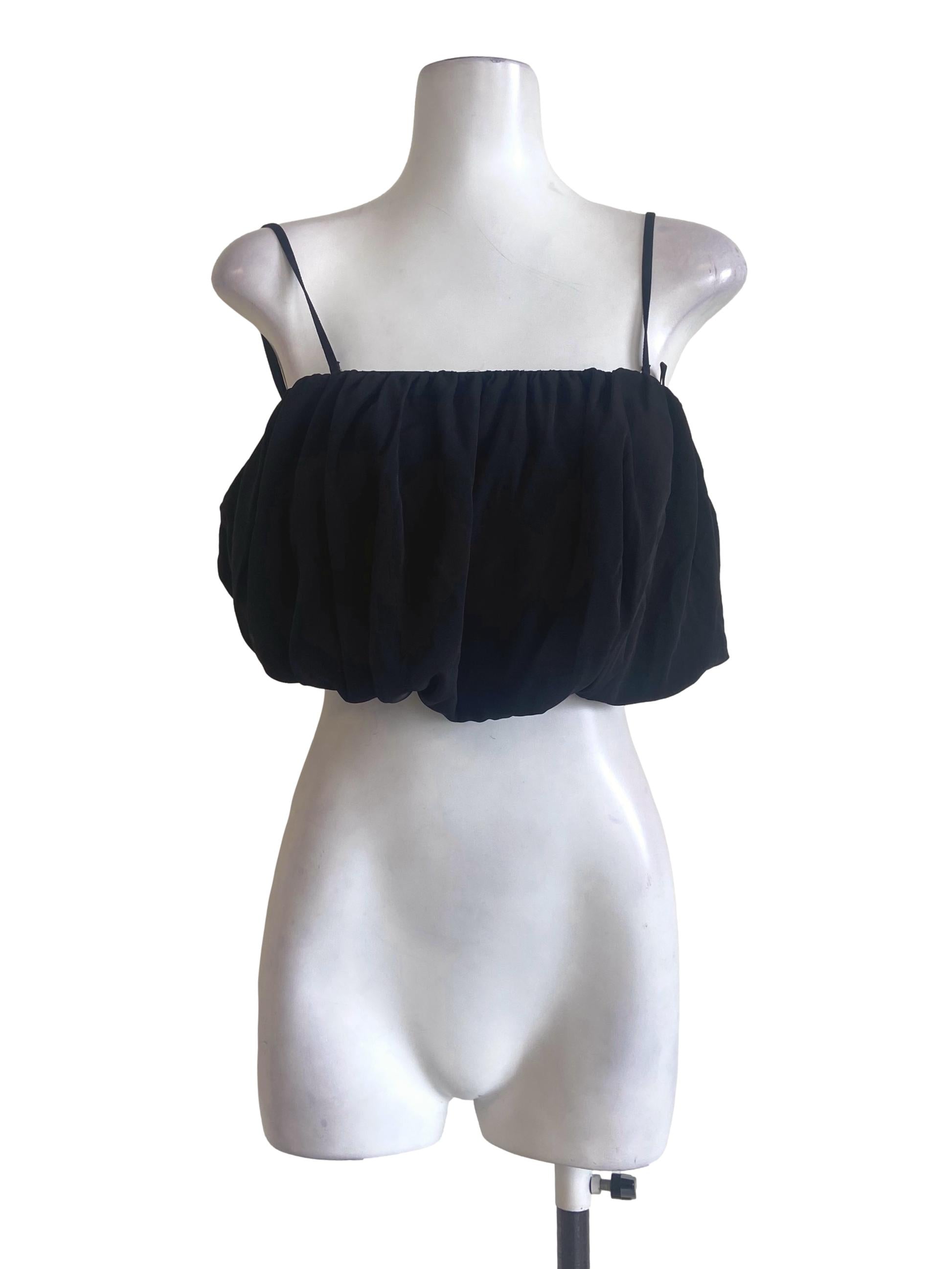 Black Spaghetti Straps Ruffle Crop Top