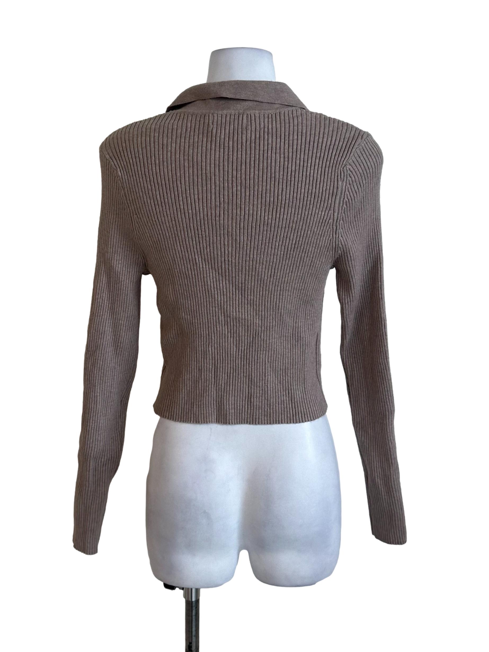 Coffee Brown Knit Collar Top
