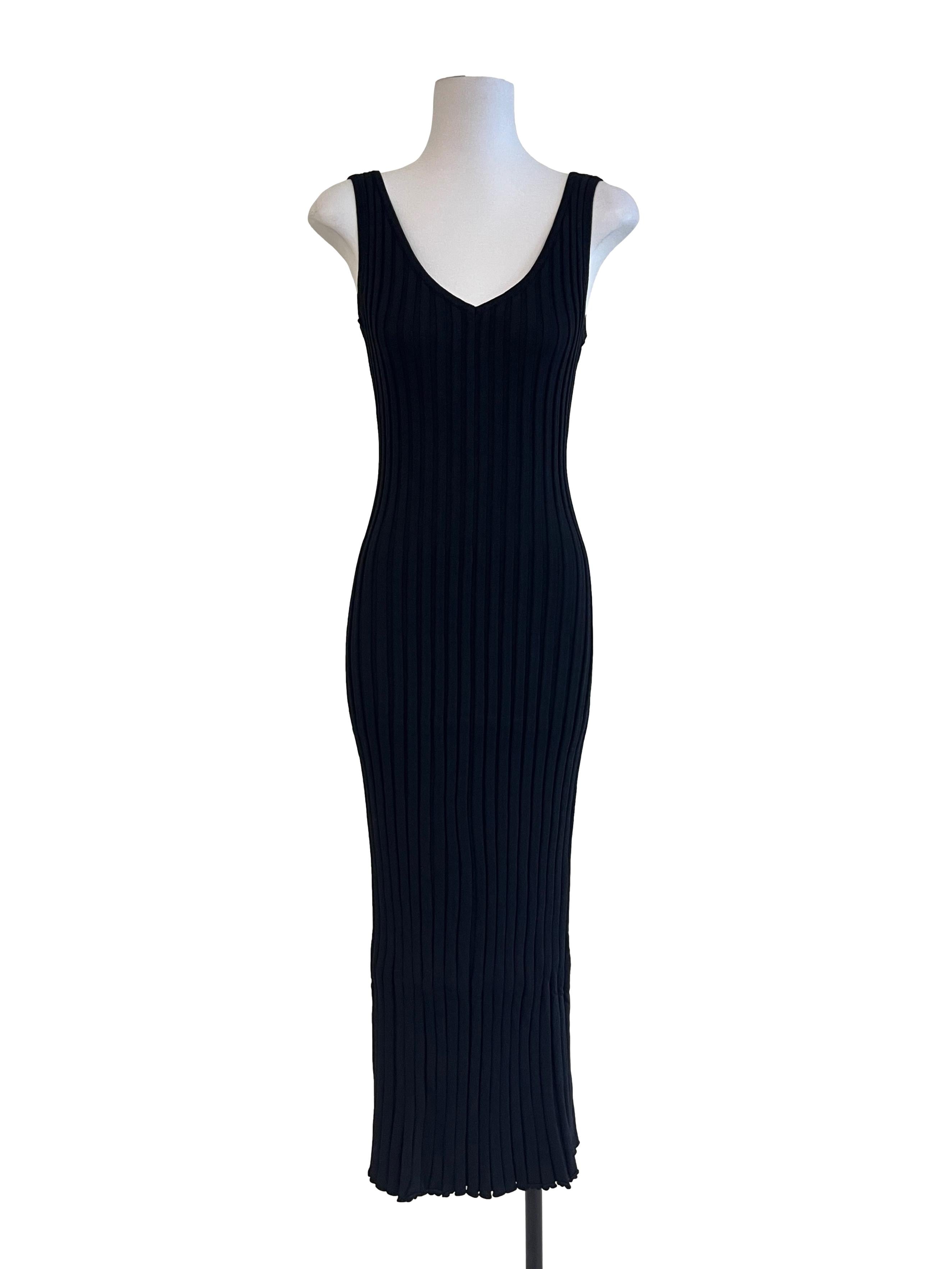 Pitch Black V Neck Bodycon Dress