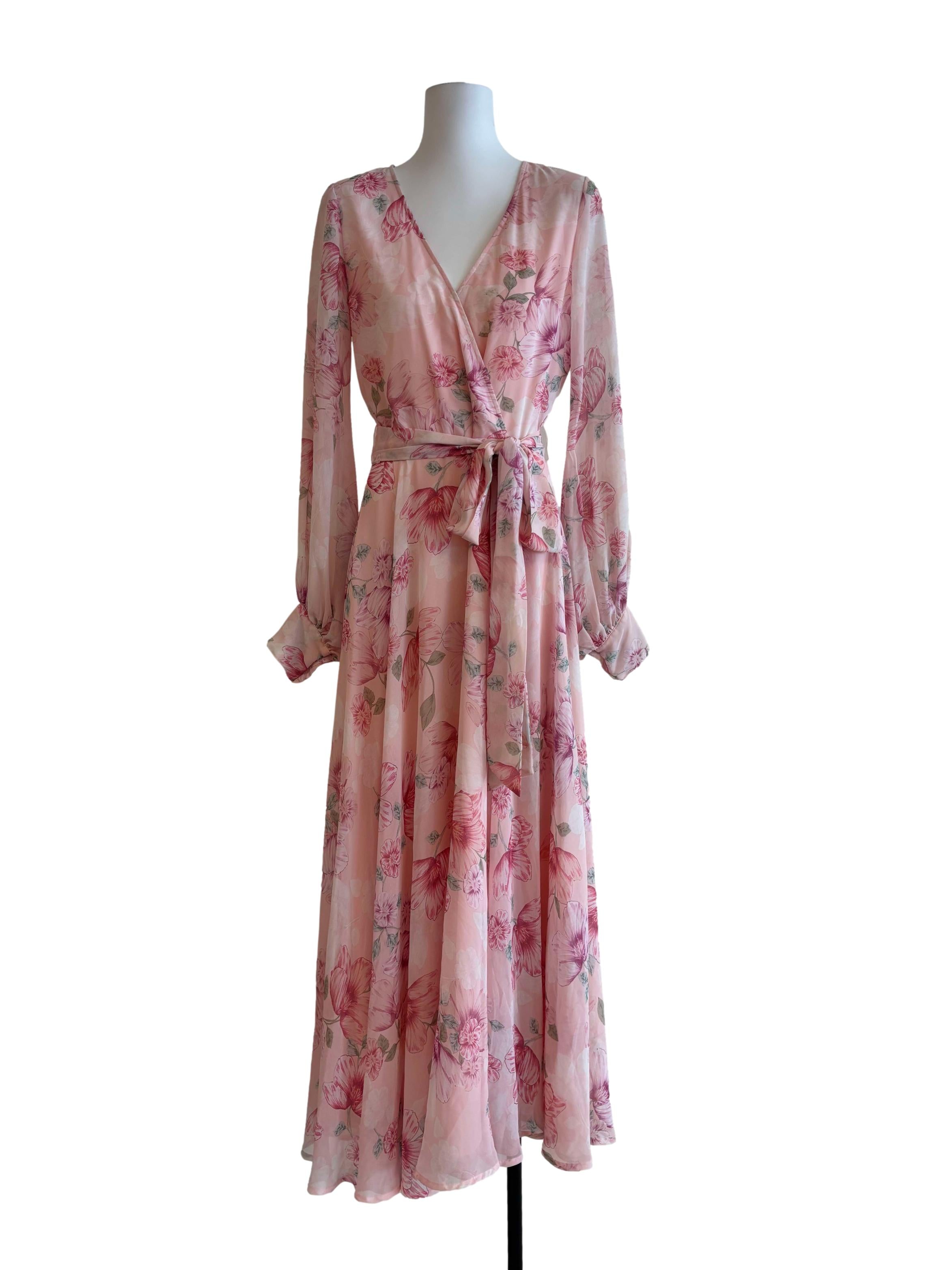 Baby Pink Floral Surplice Maxi Dress
