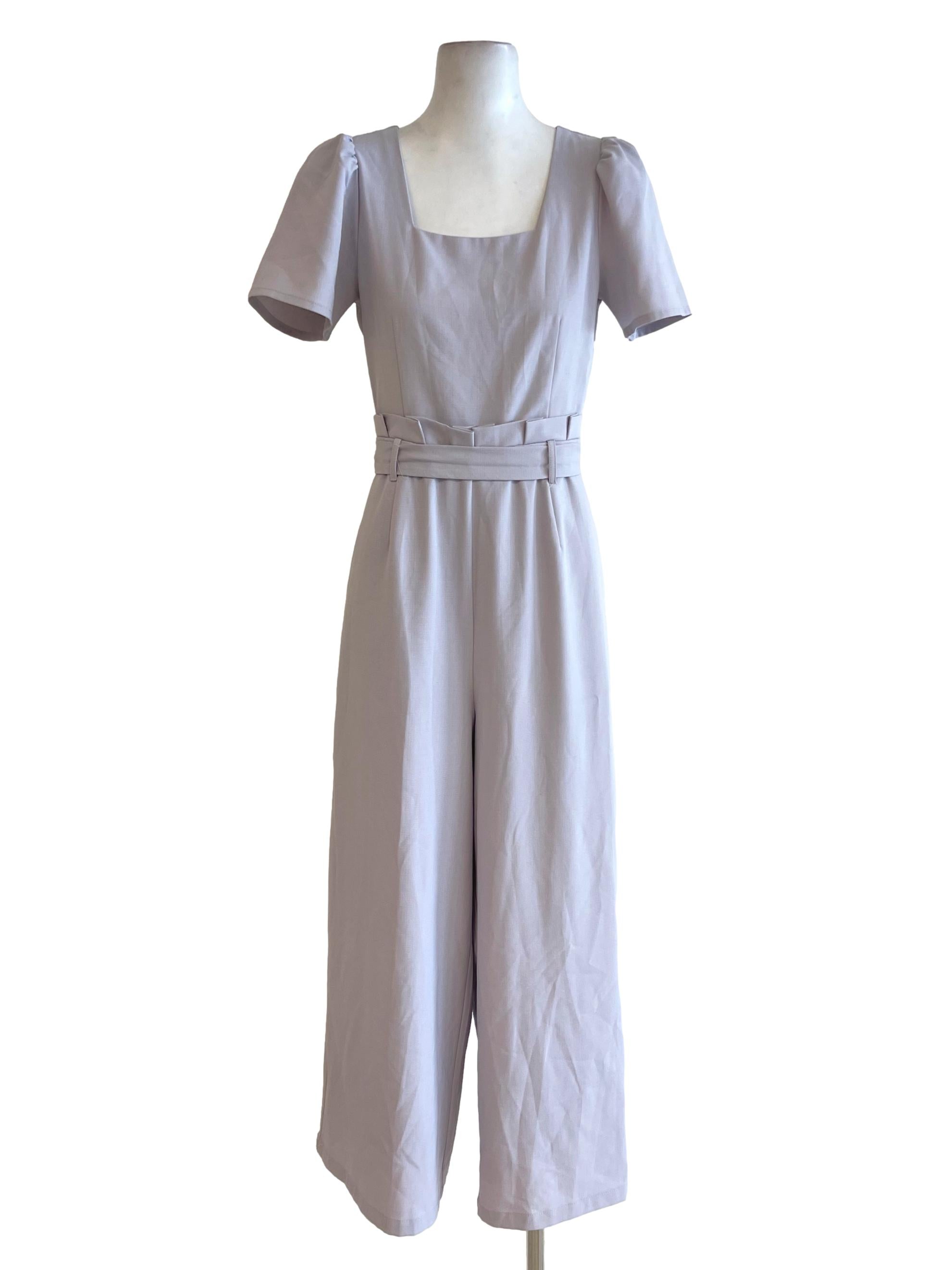 Coin Grey Square Neck Belted Jumpsuit