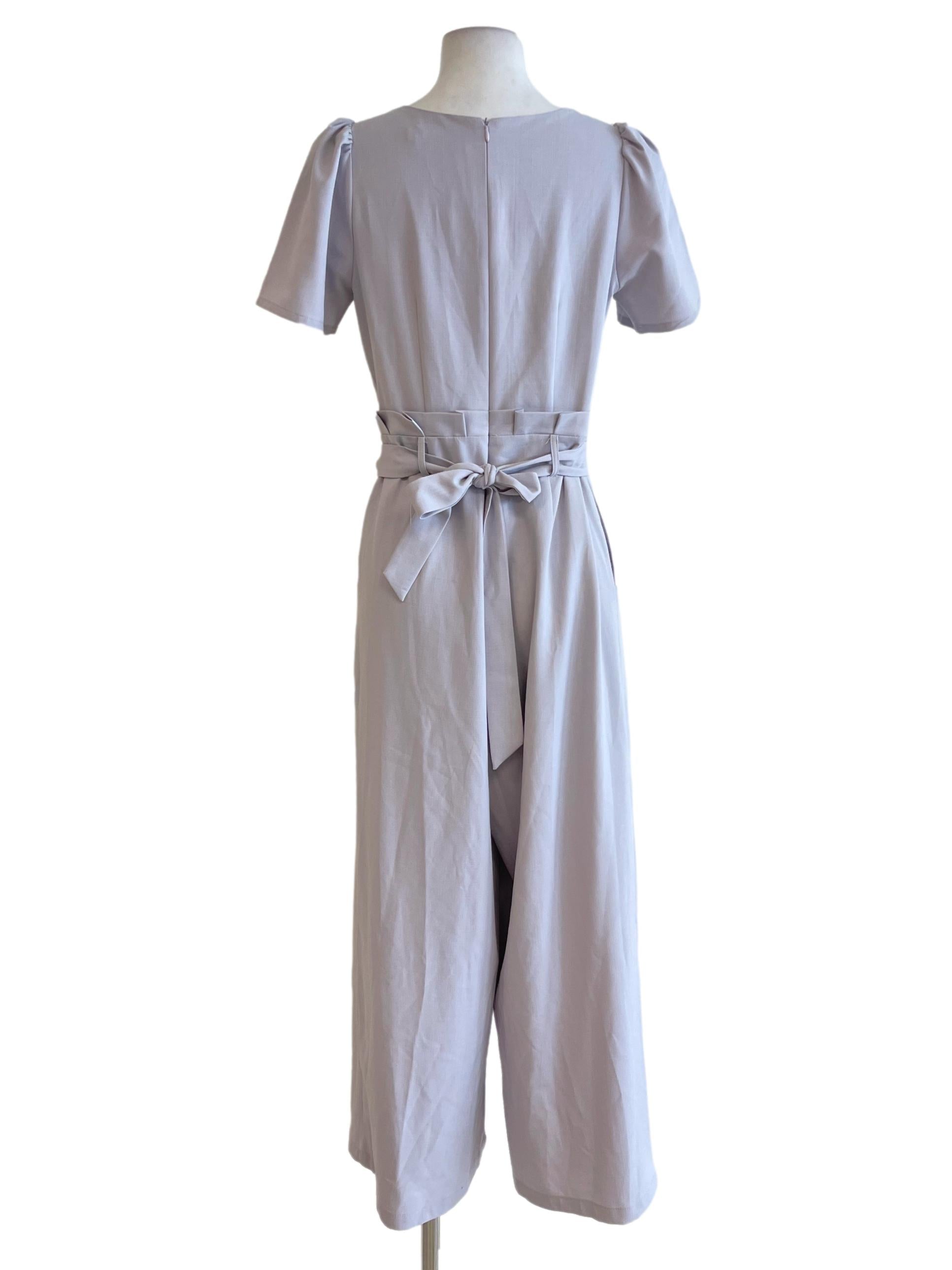 Coin Grey Square Neck Belted Jumpsuit