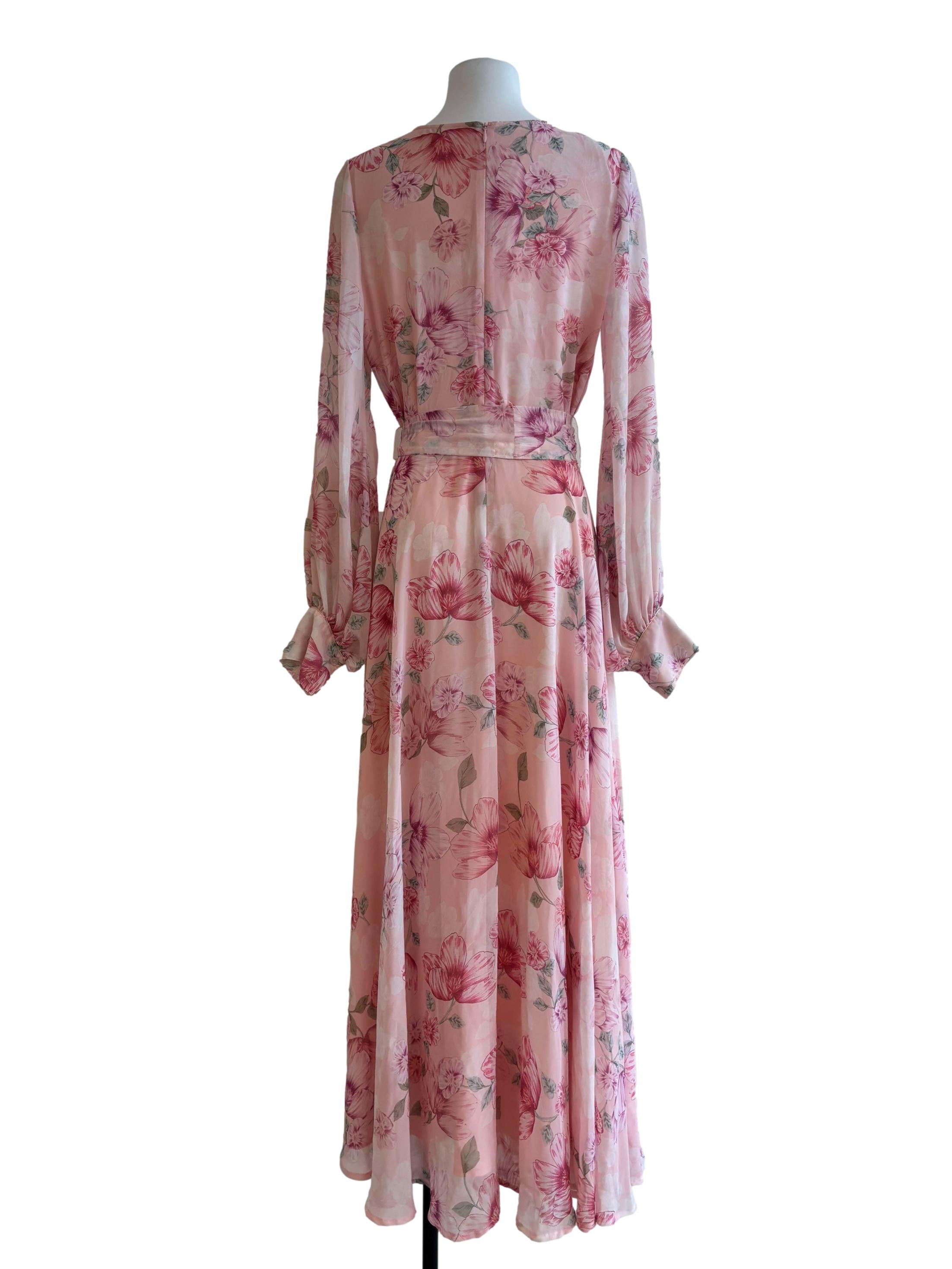 Baby Pink Floral Surplice Maxi Dress