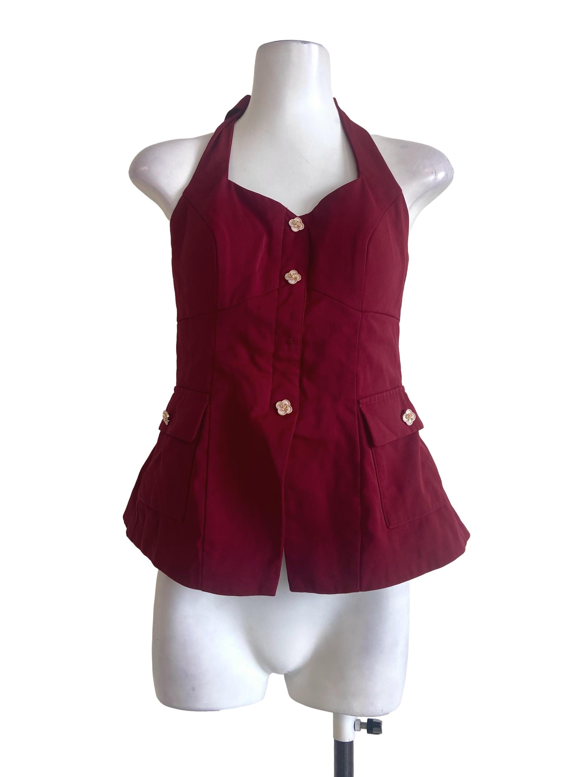 Rose Red Halter Neck Sleeveless Blouse