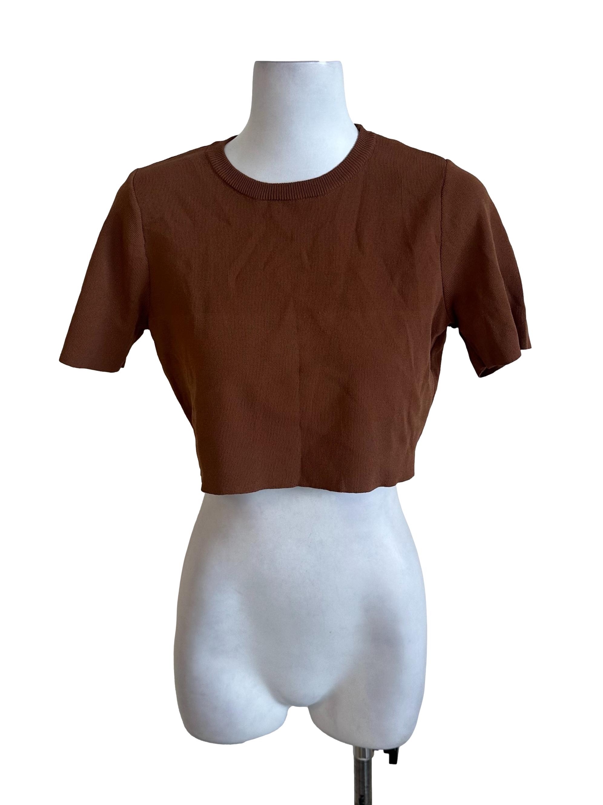 Peanut Brown Knit Short Sleeve Top