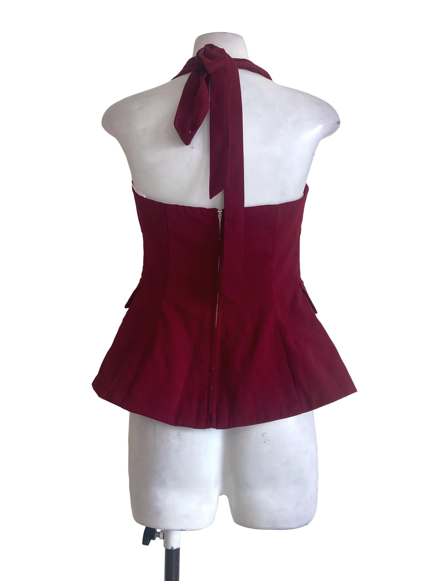 Rose Red Halter Neck Sleeveless Blouse