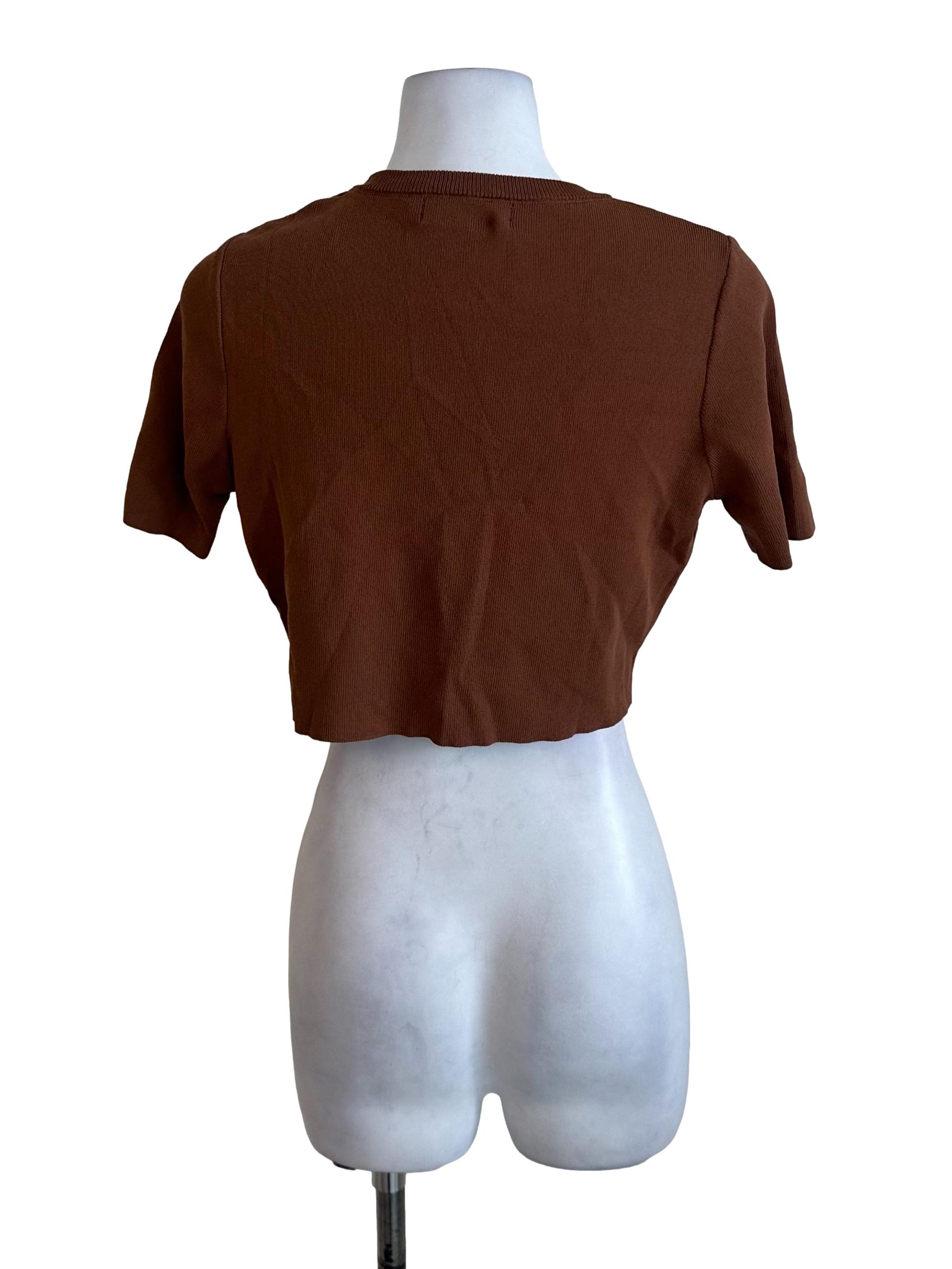 Peanut Brown Knit Short Sleeve Top