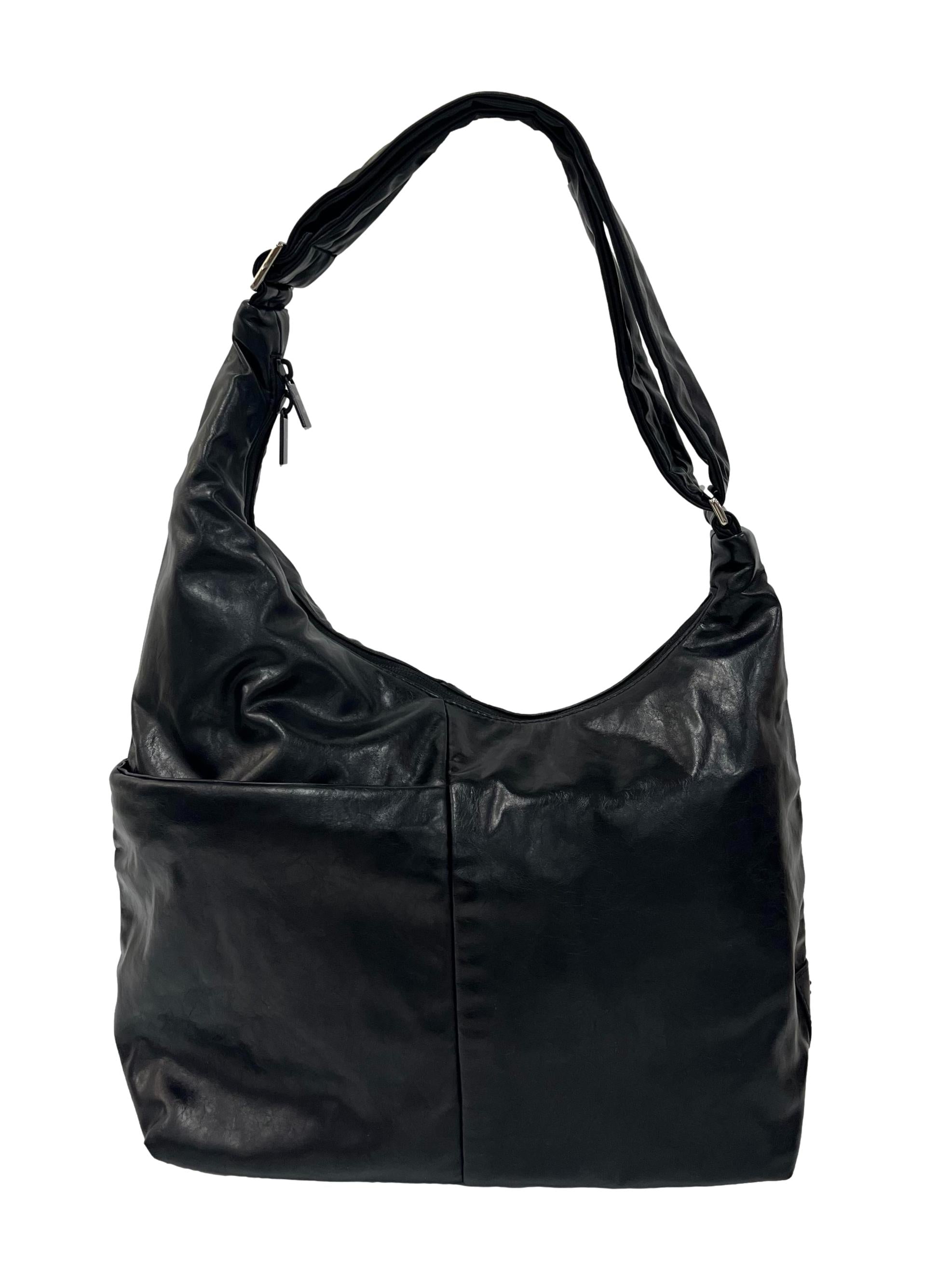 Black Textured Leather Everyday Tote Bag