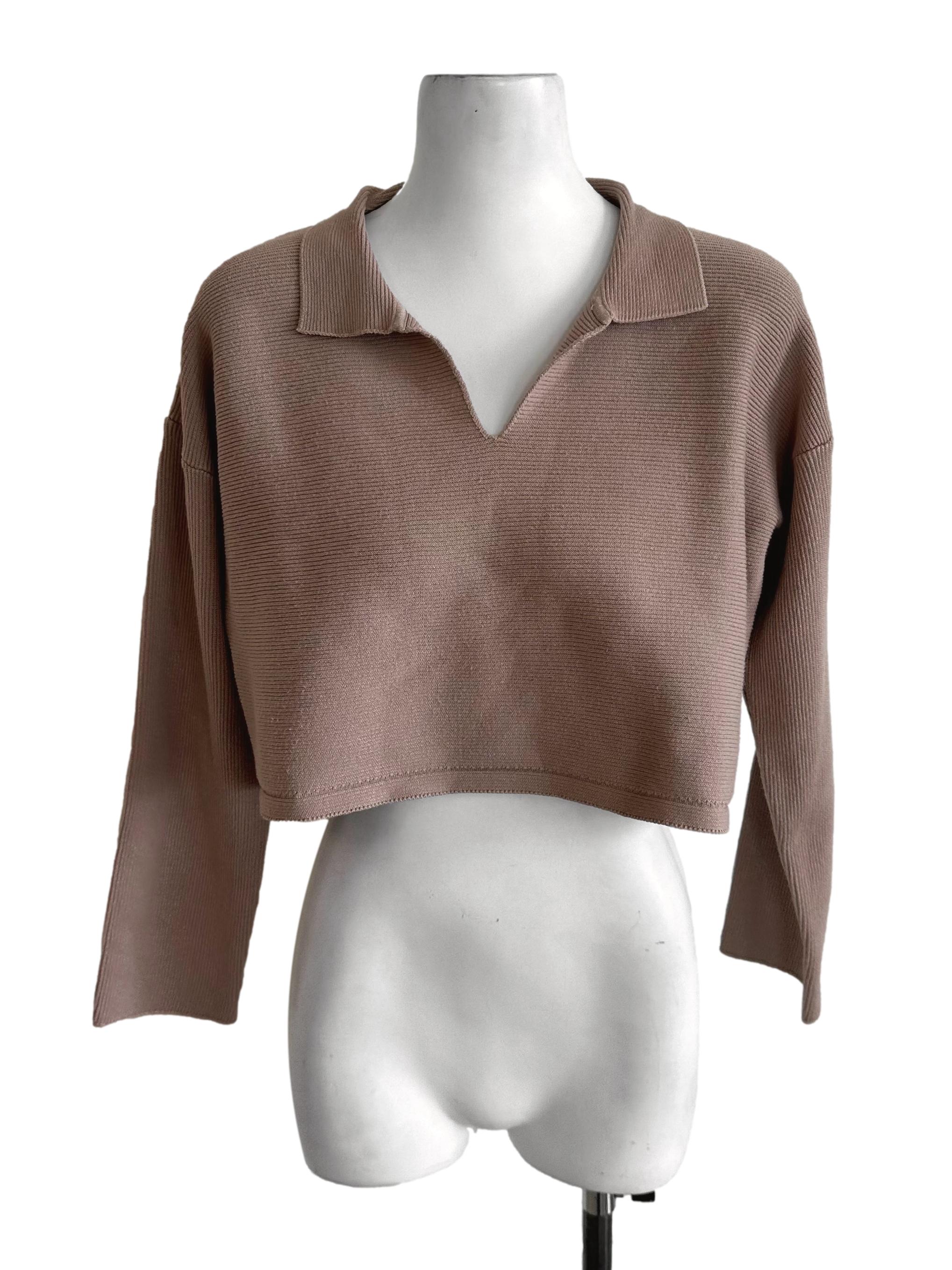 Peanut Brown Knit Collar Top
