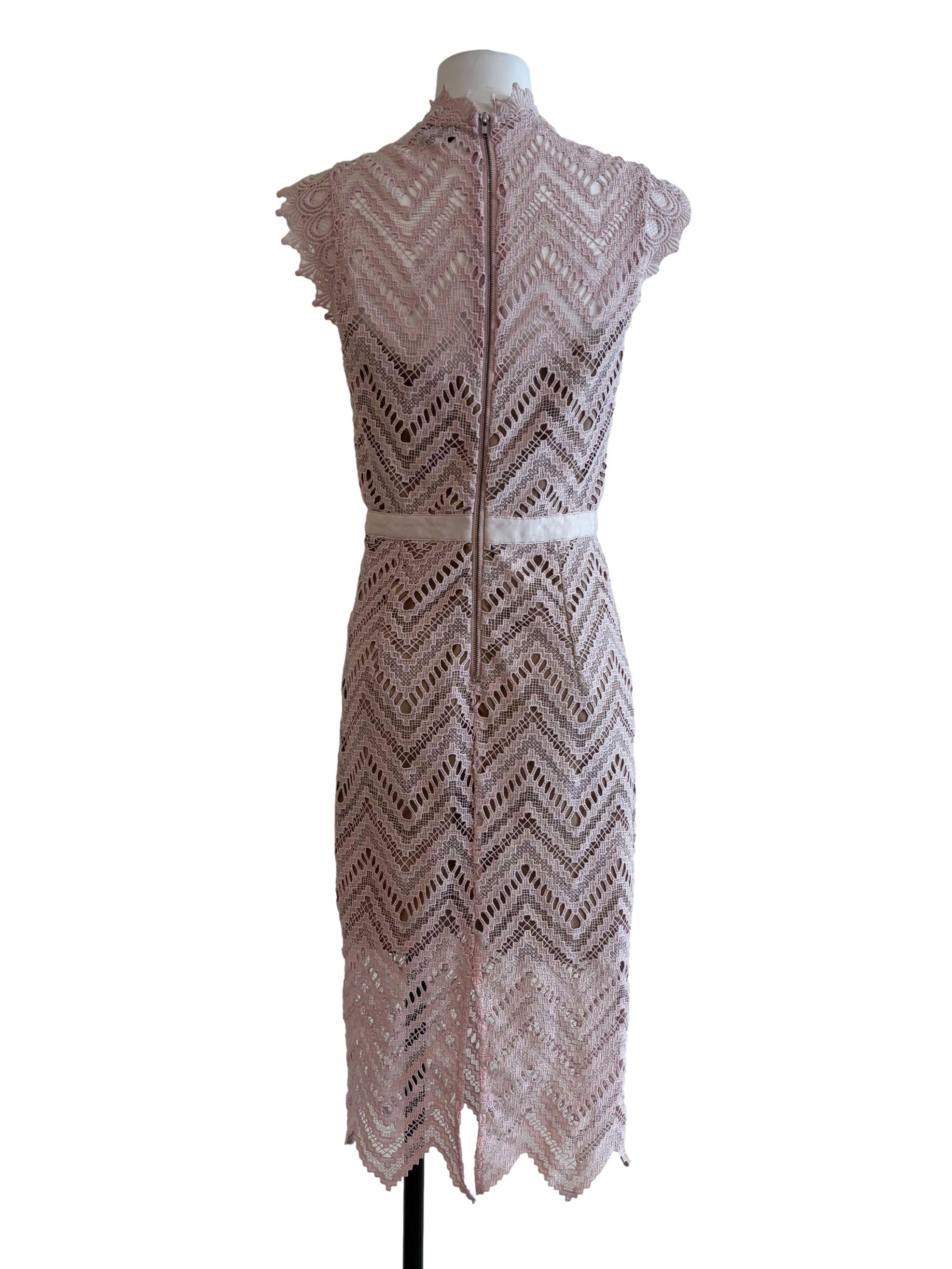 Nude Pink Mock Neck Lace Dress