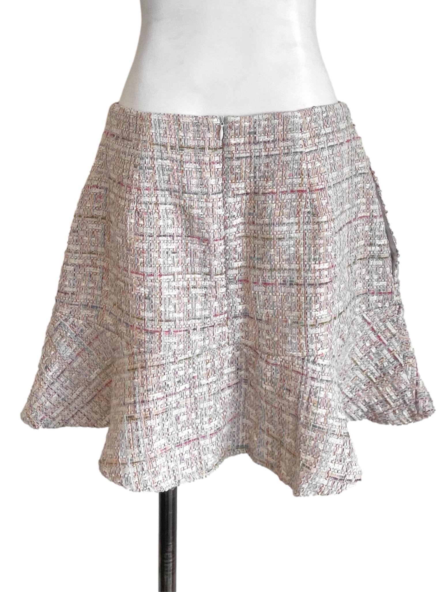 Lace Colourful Tweed Flounce Skirt
