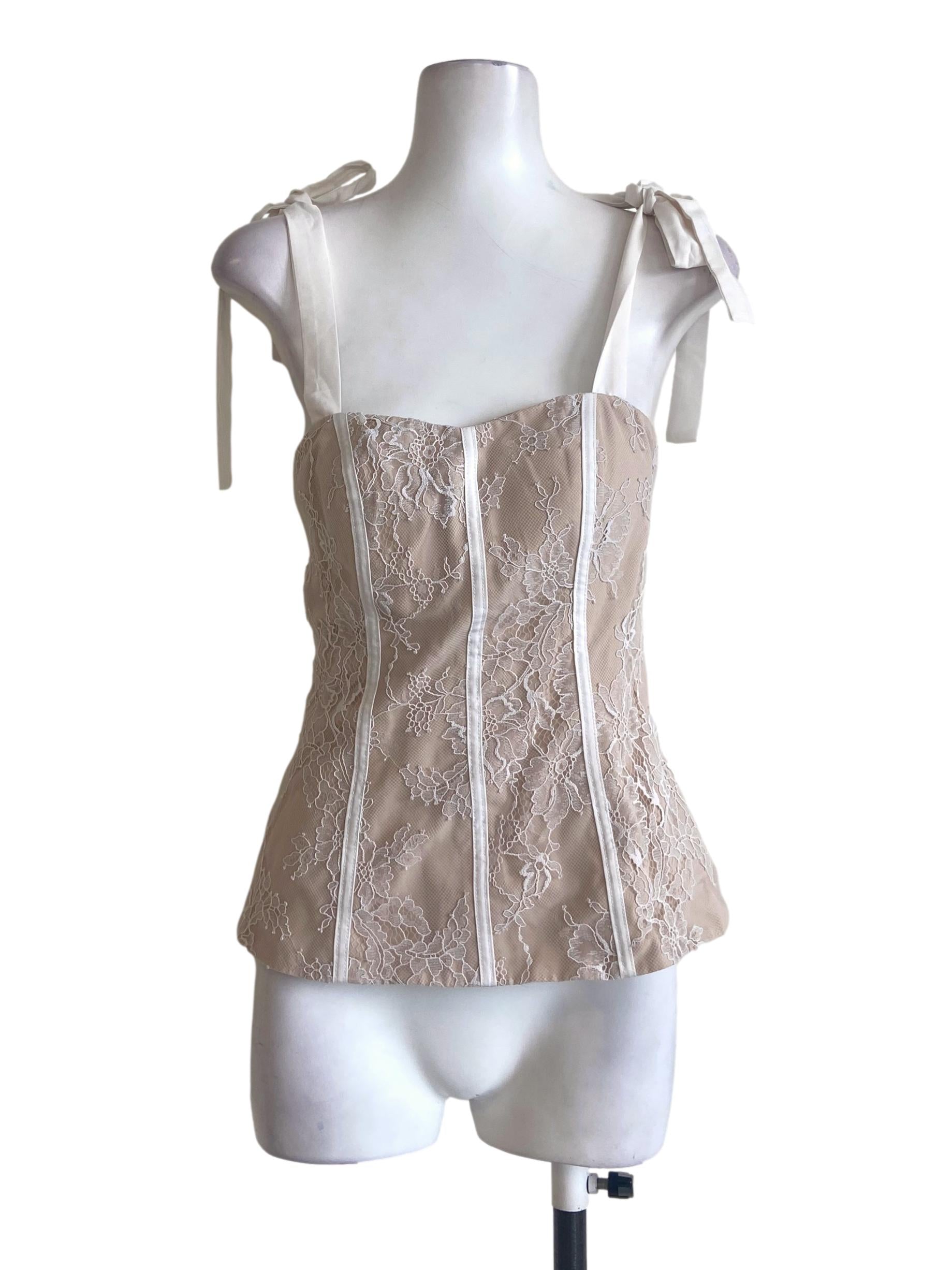 Linen Beige Floral Lace Sleeveless Blouse