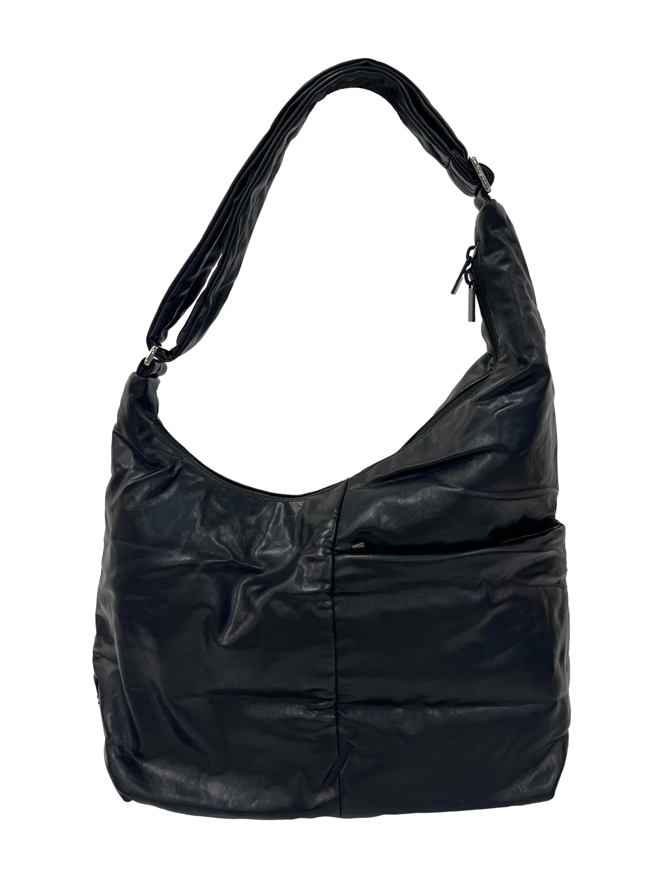 Black Textured Leather Everyday Tote Bag