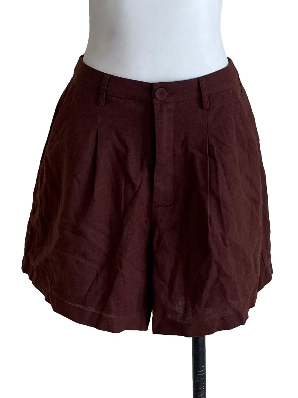 Mahogany Brown Tailored Flare Shorts