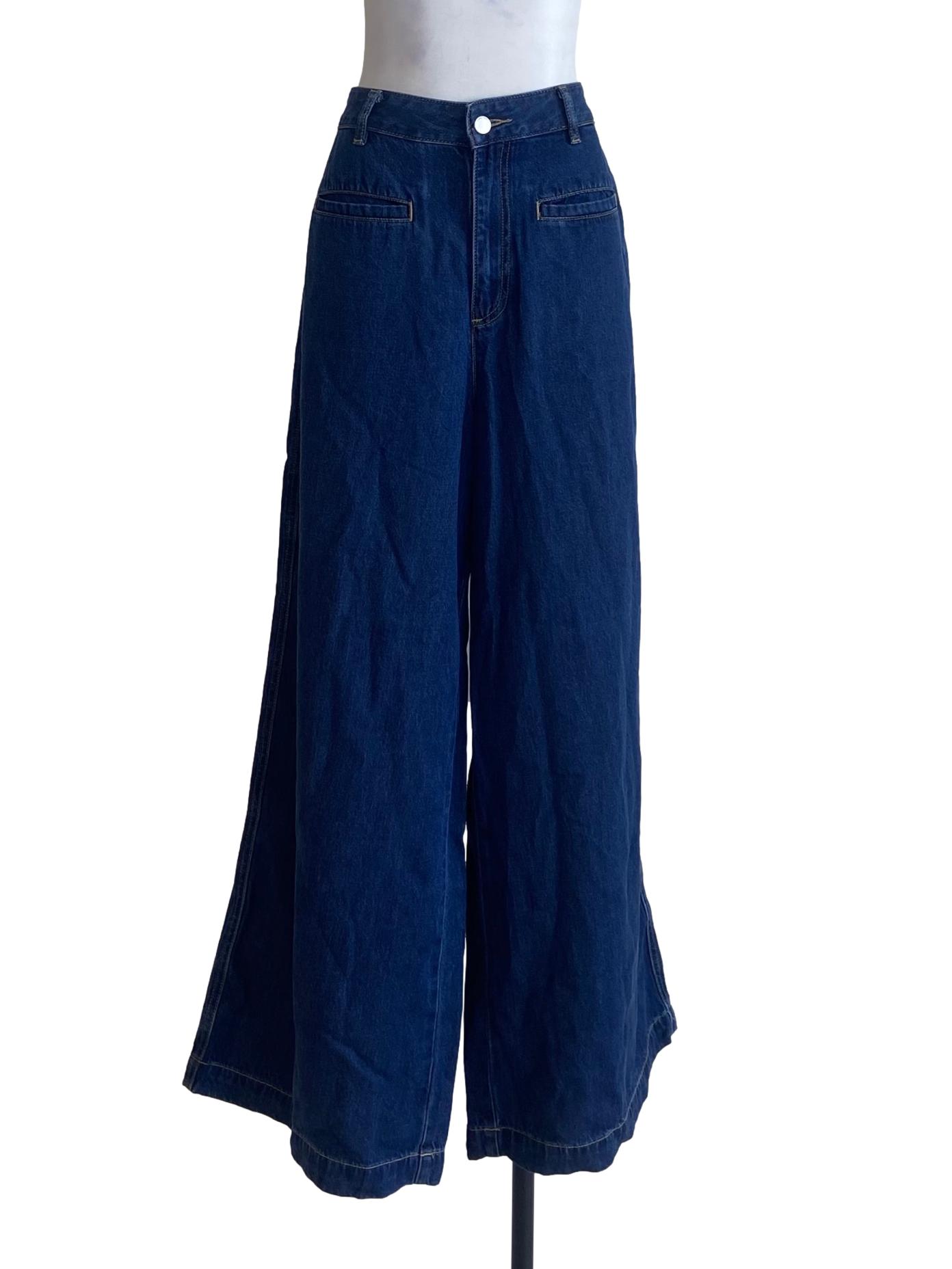 Denim Blue Herringbone Straight Jeans