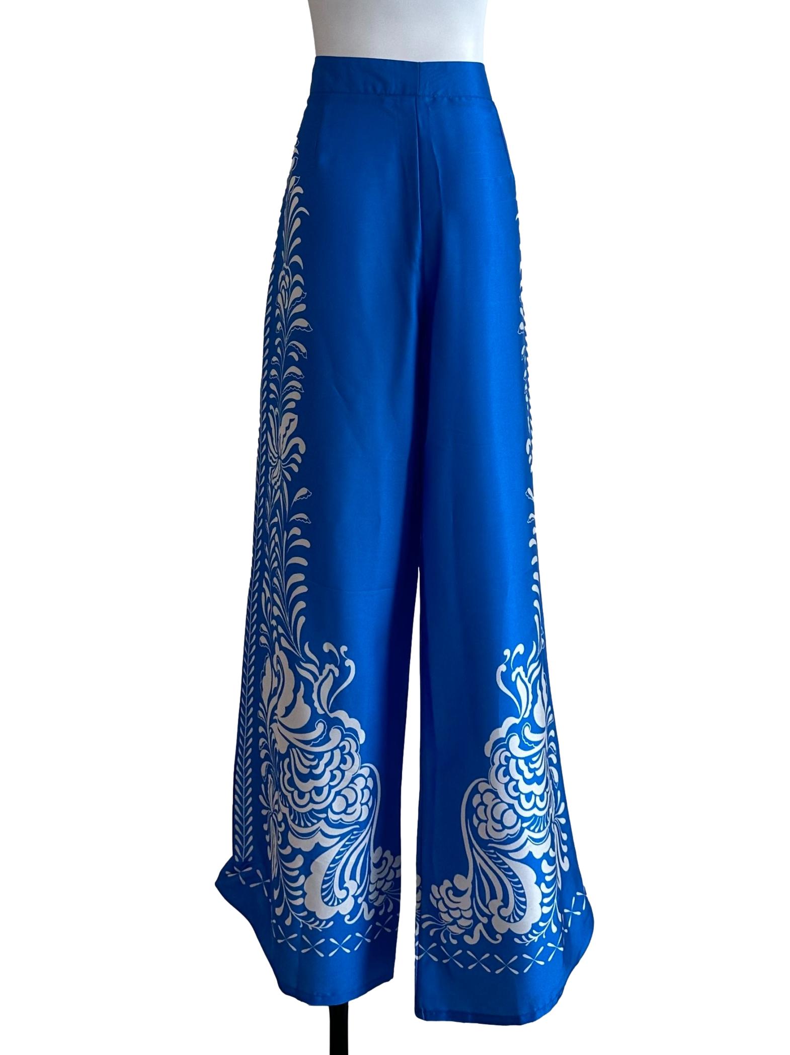 Berry Blue Pattern Flare Pants