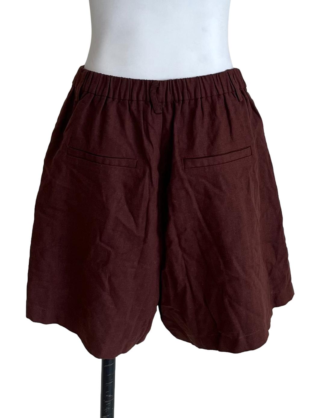 Mahogany Brown Tailored Flare Shorts
