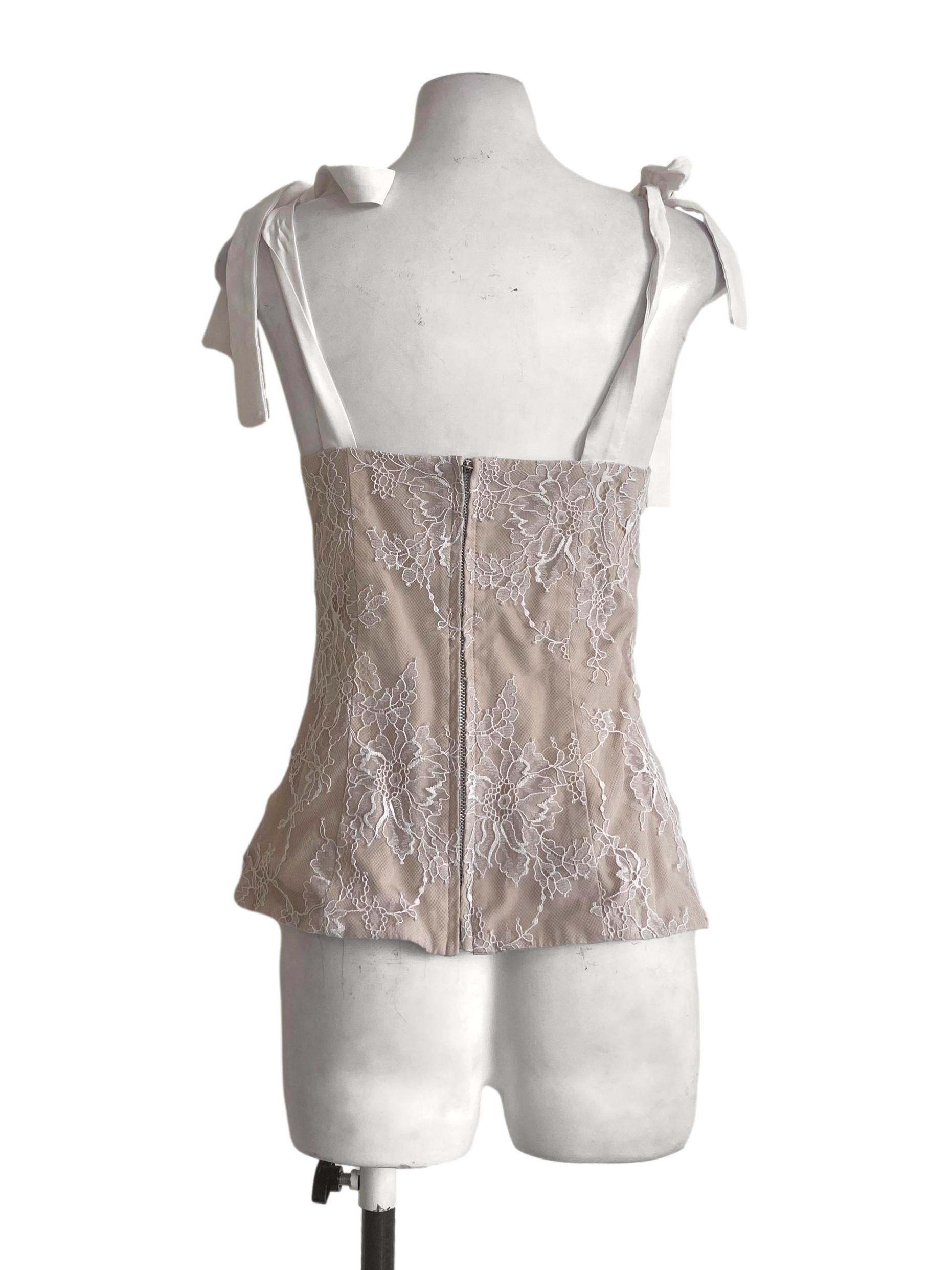 Linen Beige Floral Lace Sleeveless Blouse