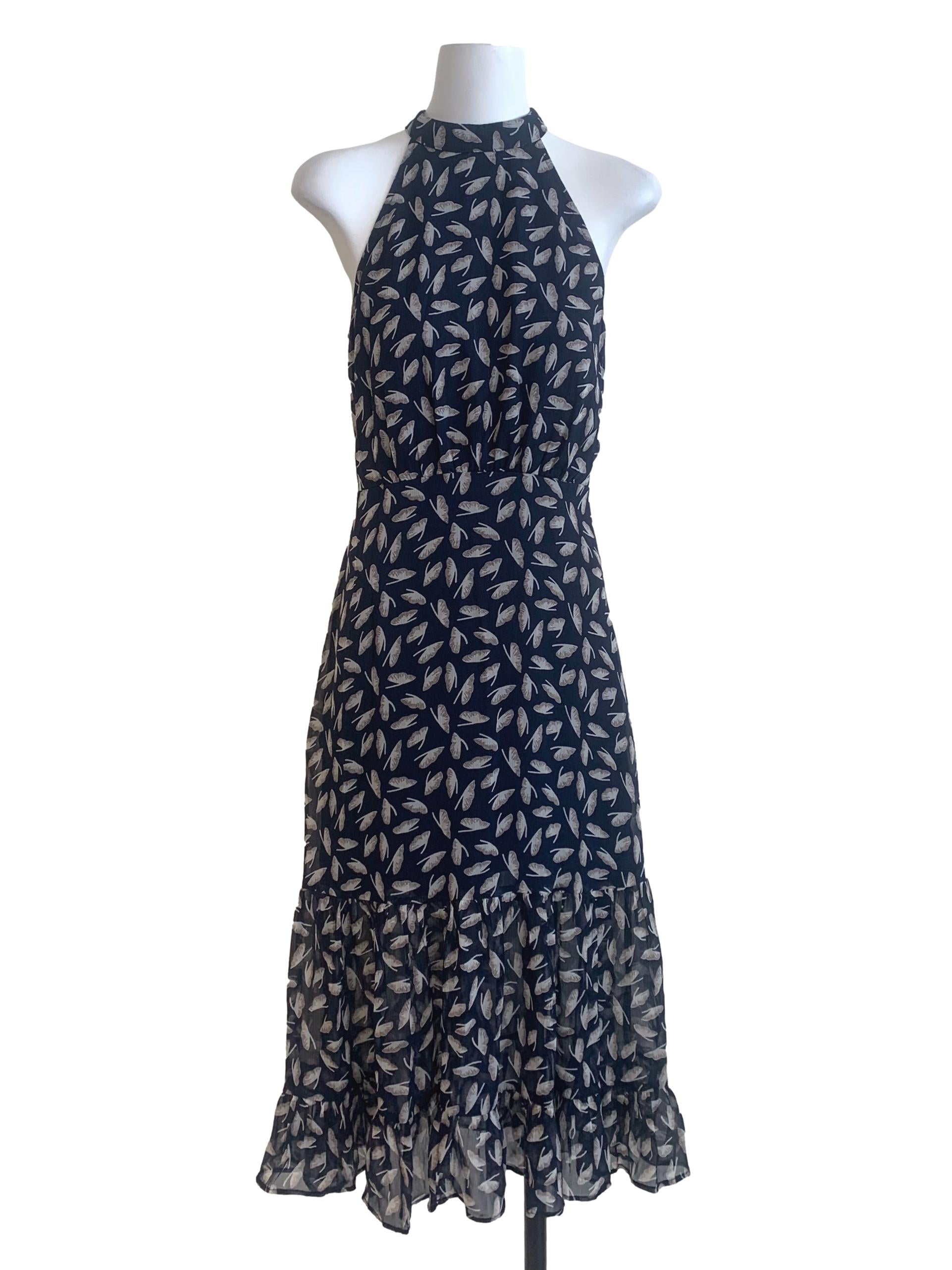 Navy Blue Pattern High Neck Dress LB