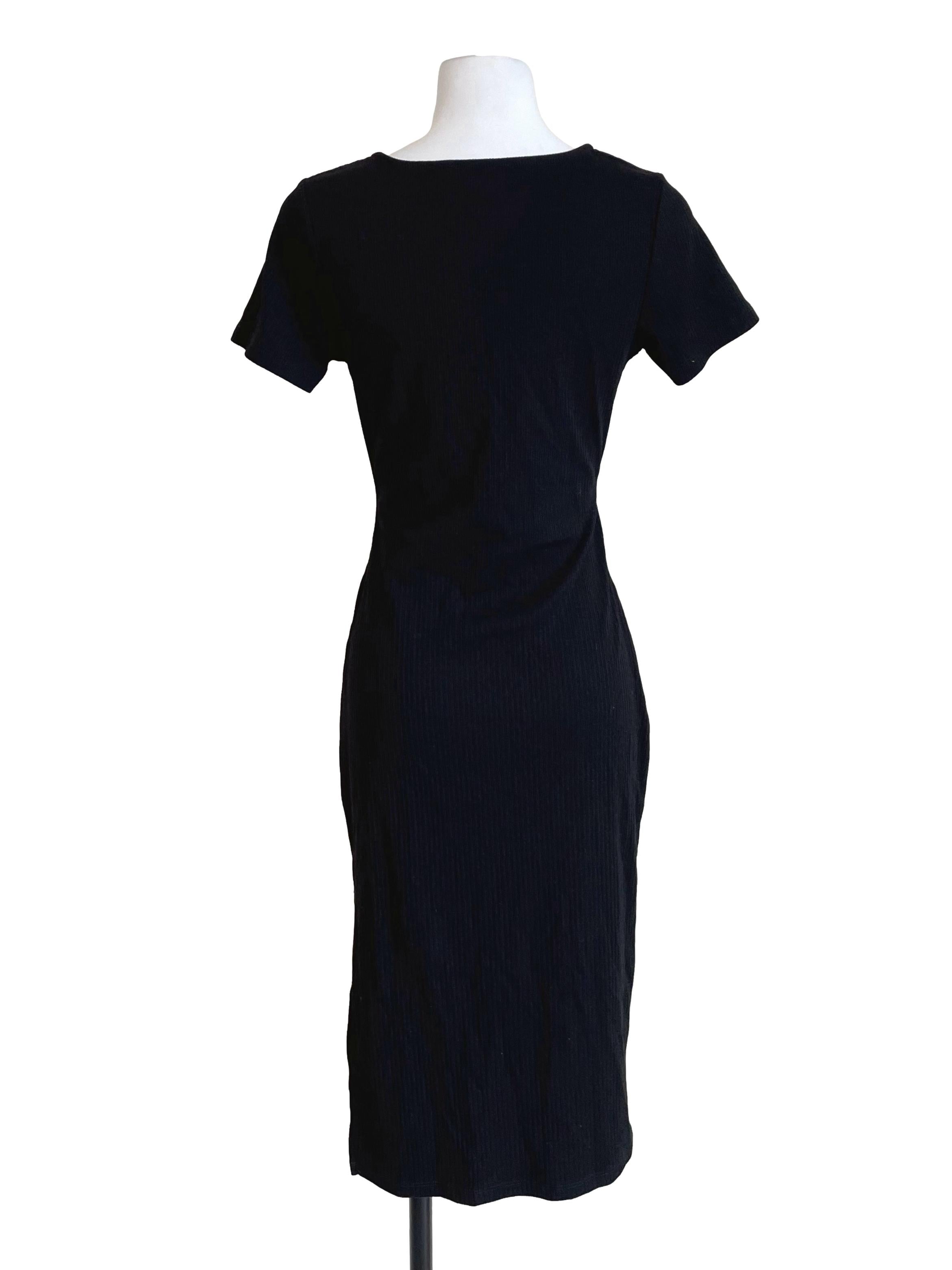 Black Ribbed Square Neck Knit Dress