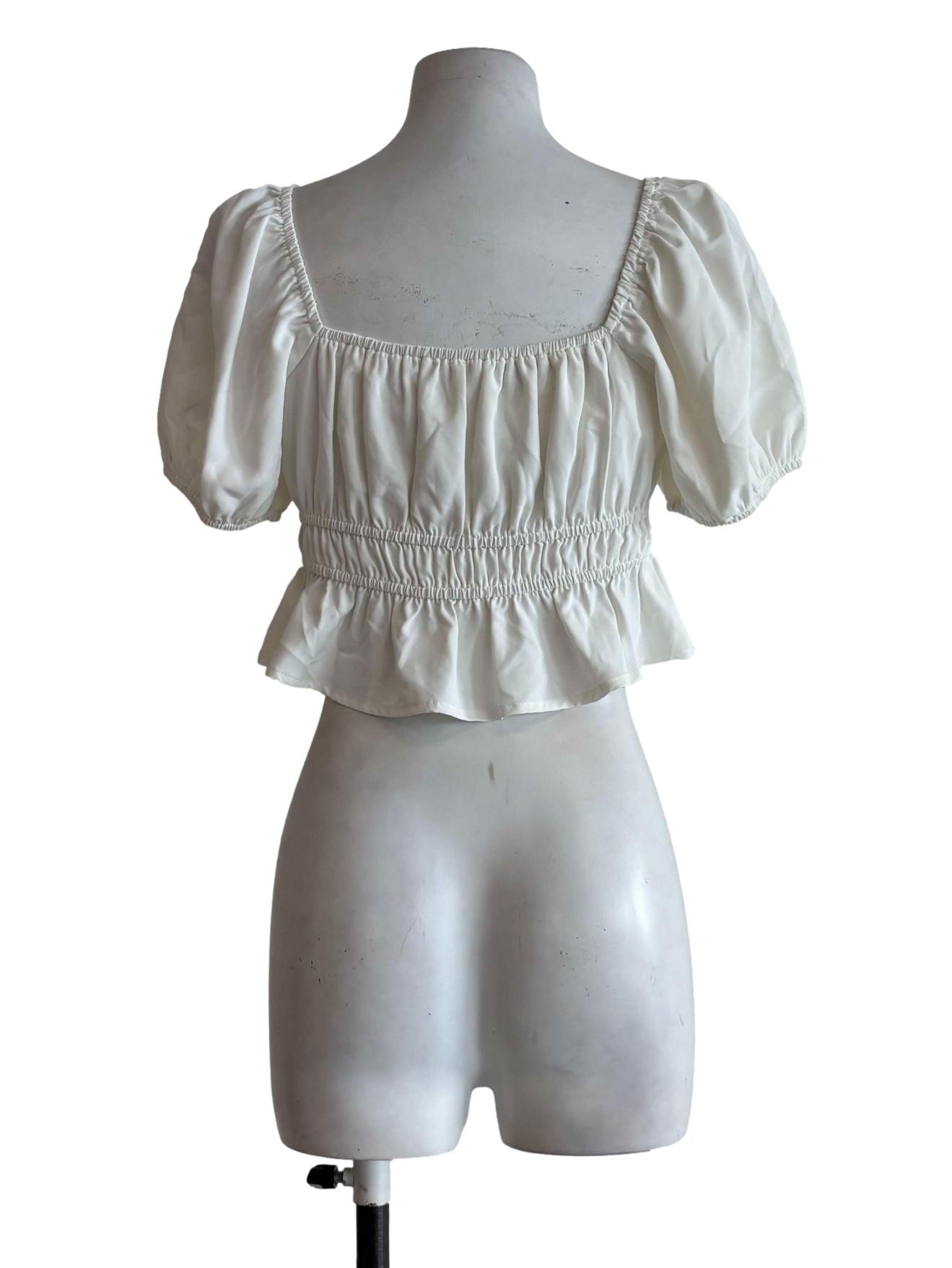 Ivory White Shortsleeve Smocked Crop Top