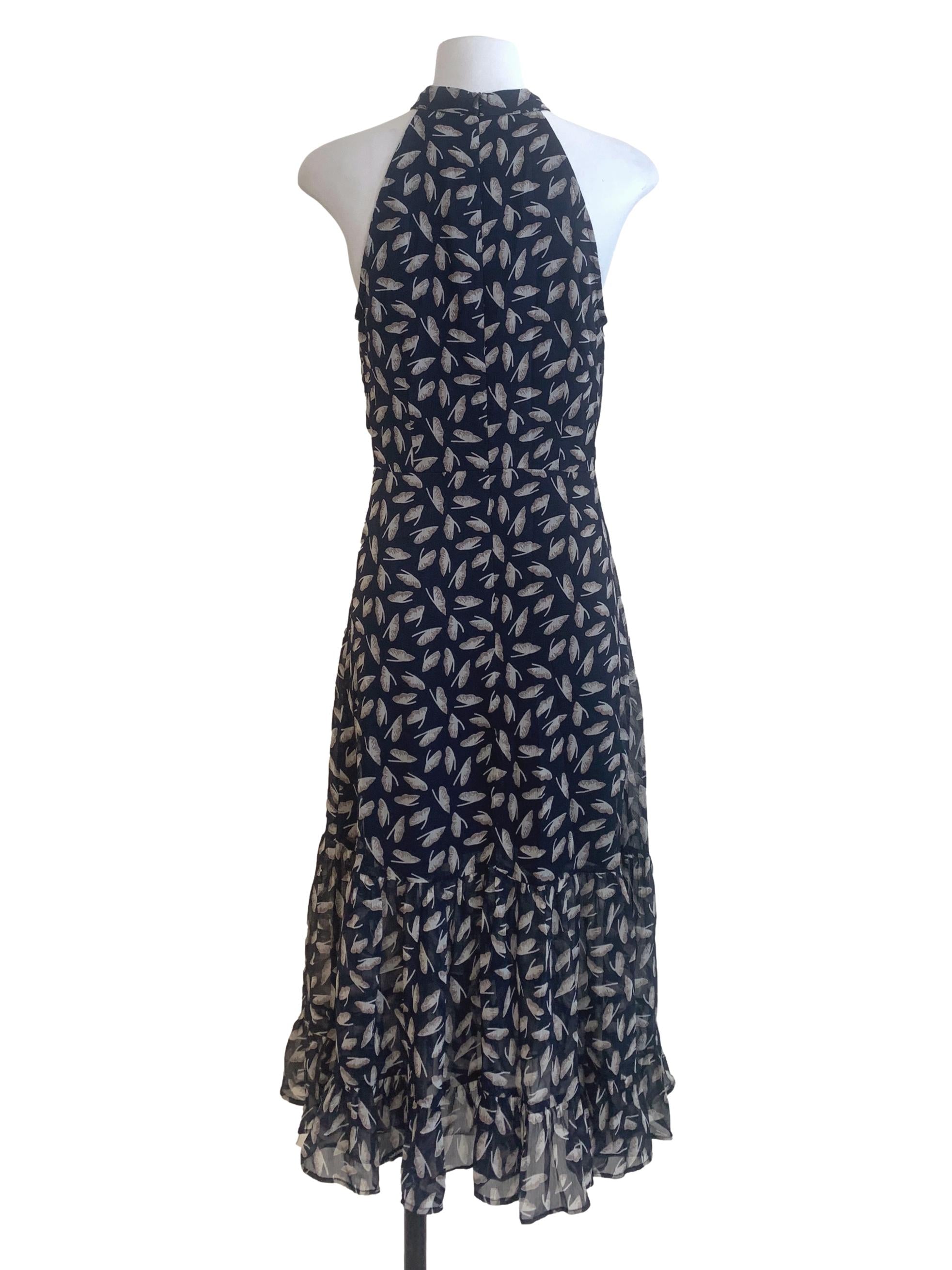 Navy Blue Pattern High Neck Dress LB