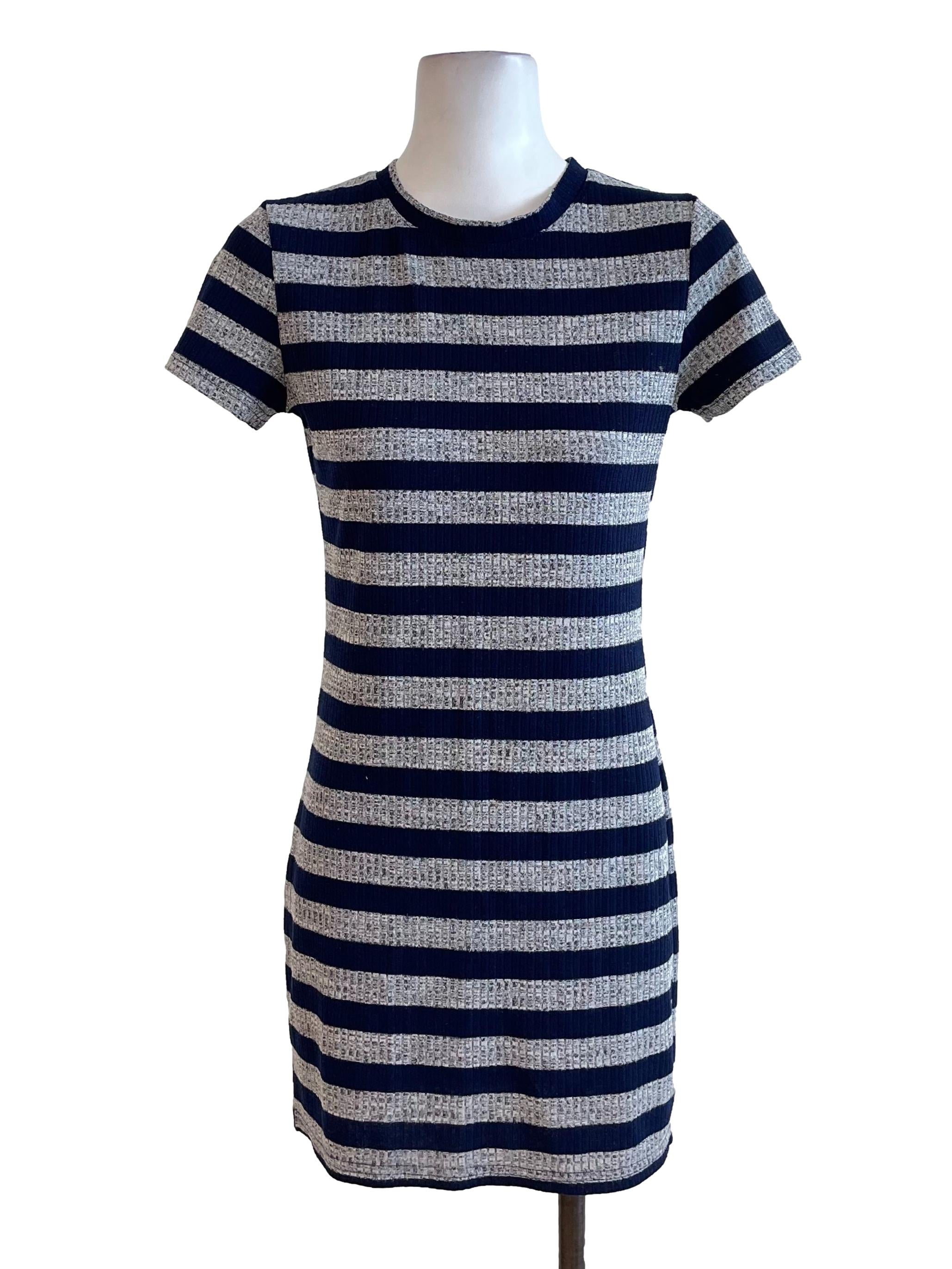 Grey & Navy Striped Dress