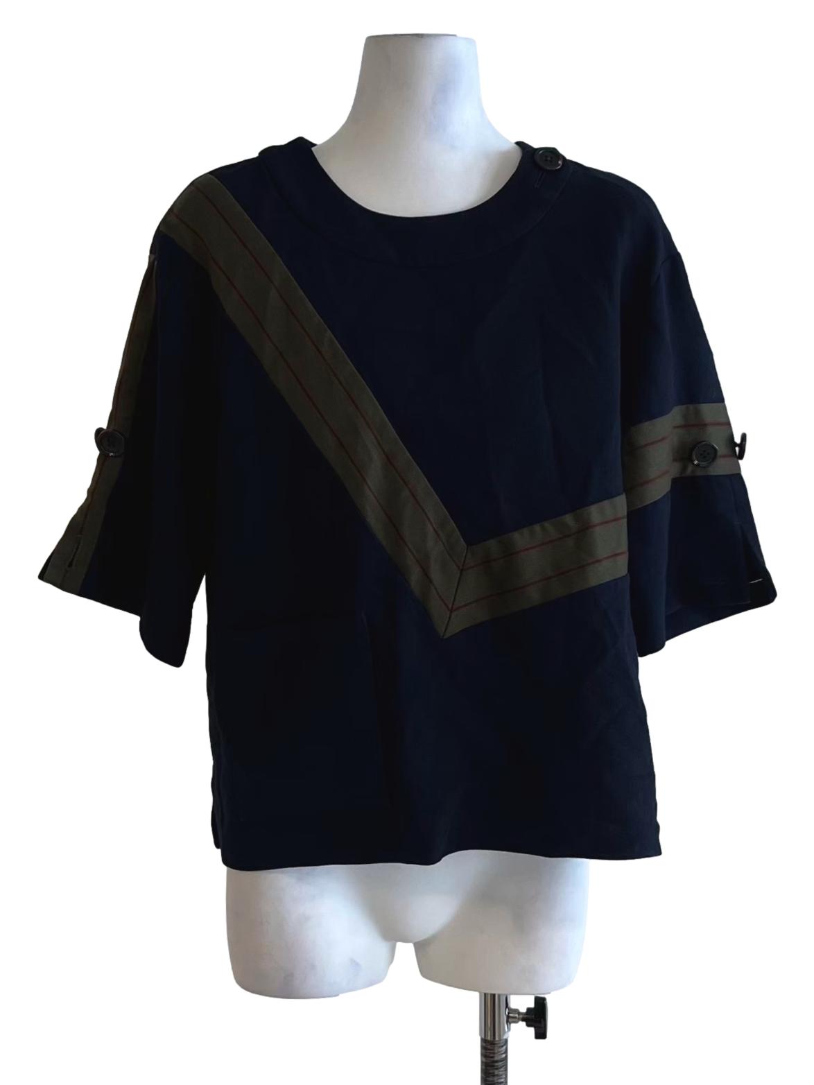 Navy Blue Jewel Neckline Blouse