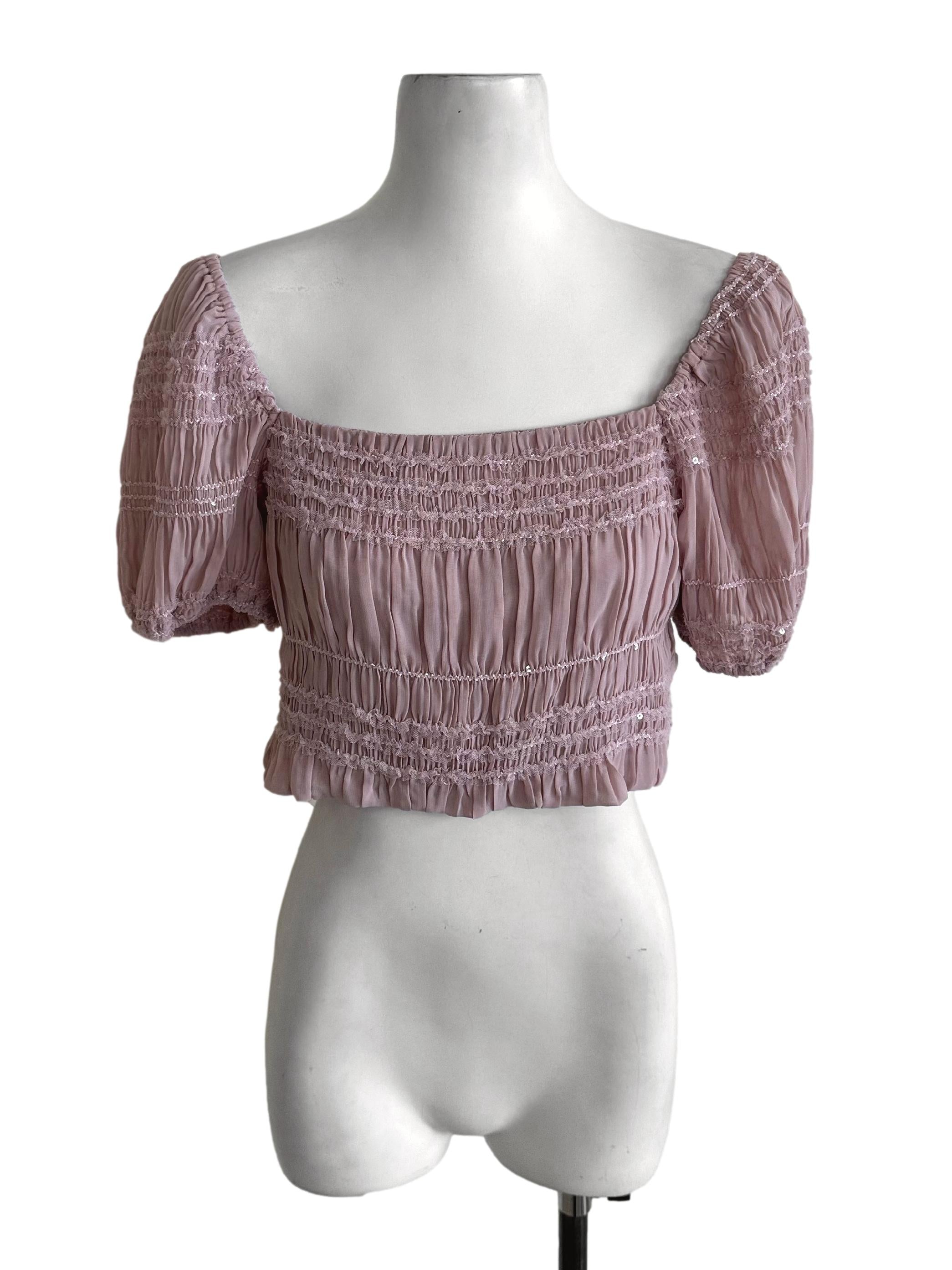 Dusty Pink Ruched Lace Top