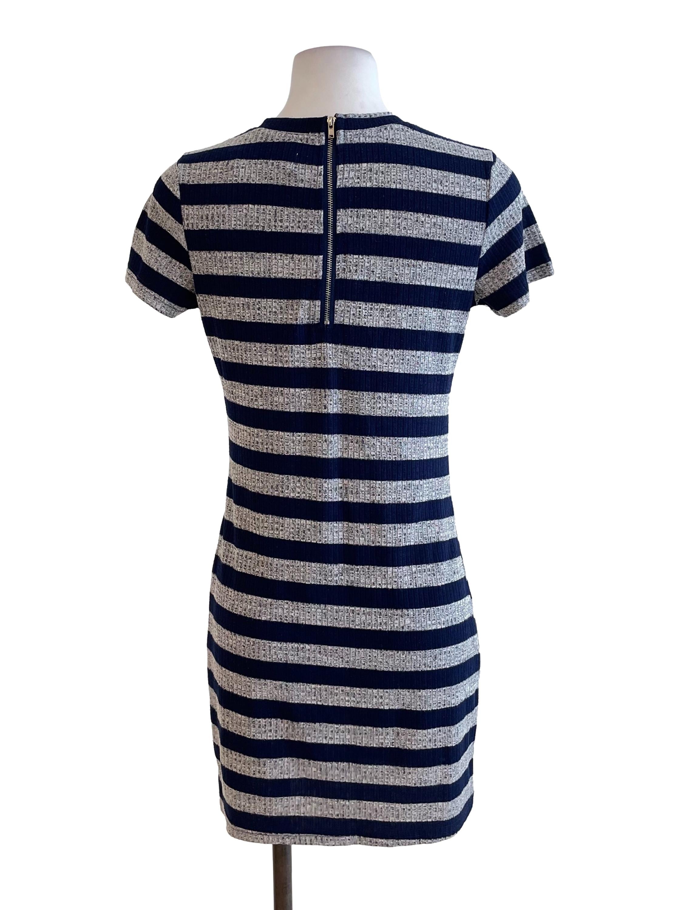 Grey & Navy Striped Dress