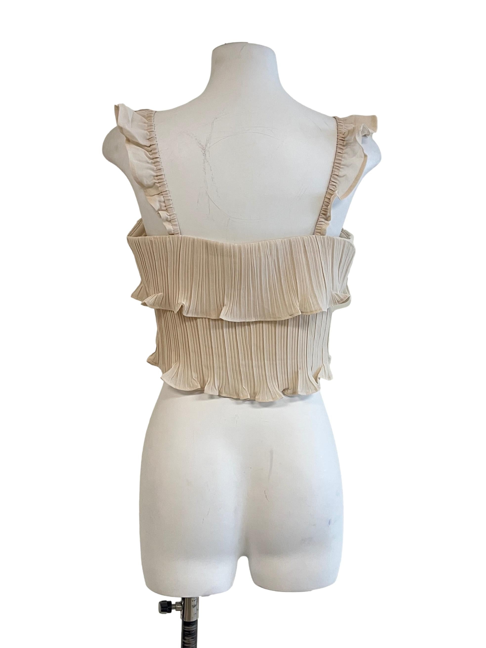 Parchment White Textured Ruffles Sleeveless Top