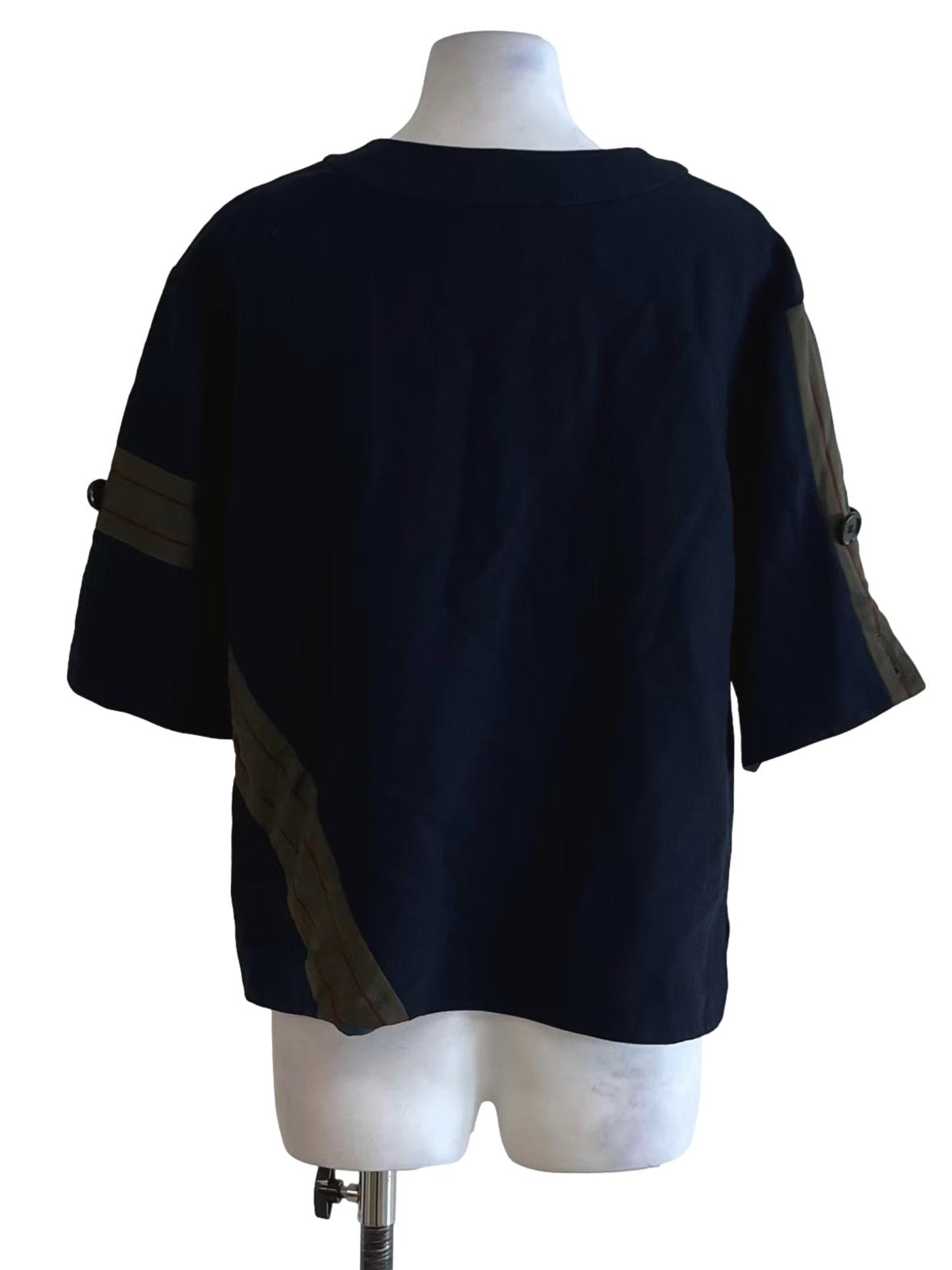 Navy Blue Jewel Neckline Blouse