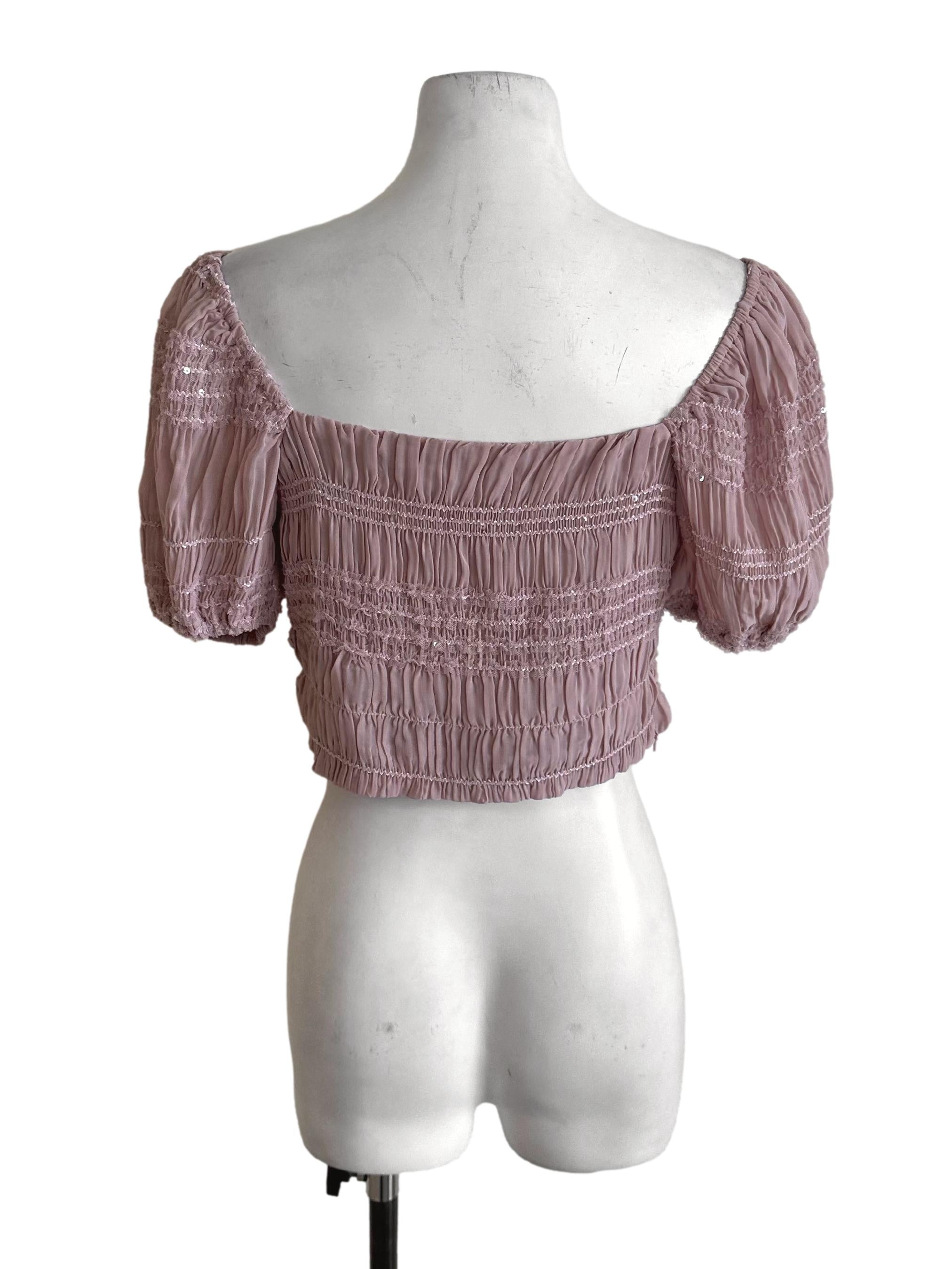 Dusty Pink Ruched Lace Top