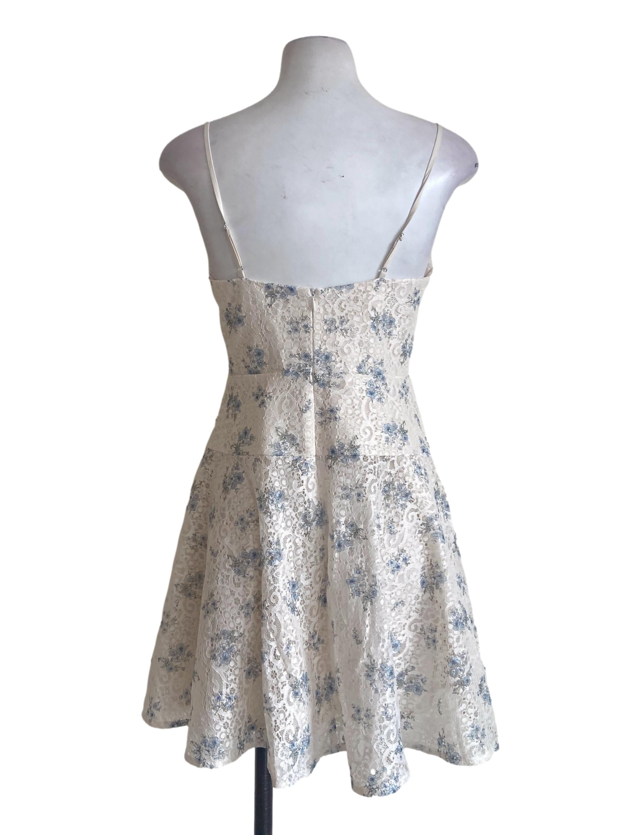 White & Floral Lace Sleeveless Dress