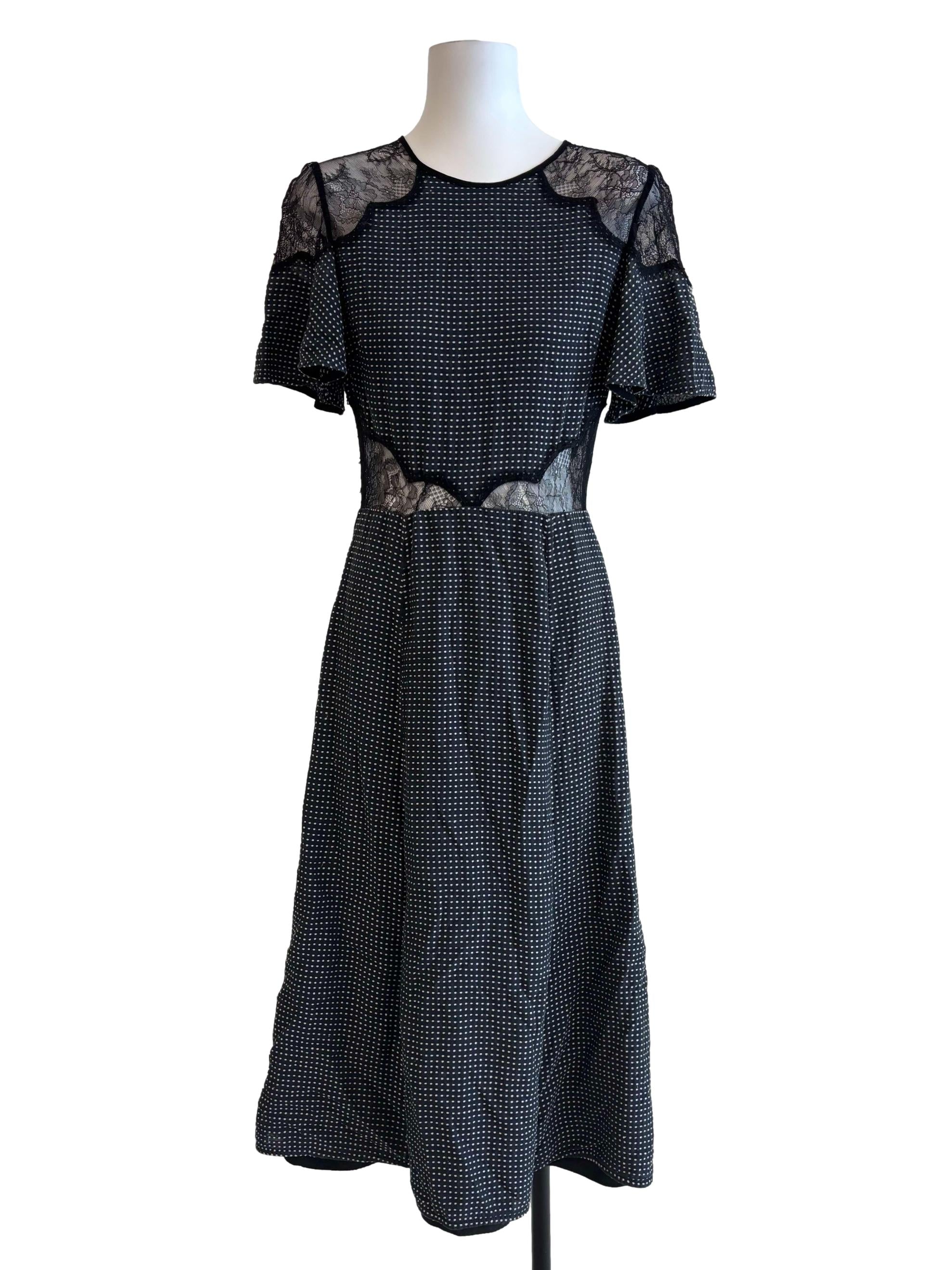 Jet Black Lace Shoulder A-Line Dress