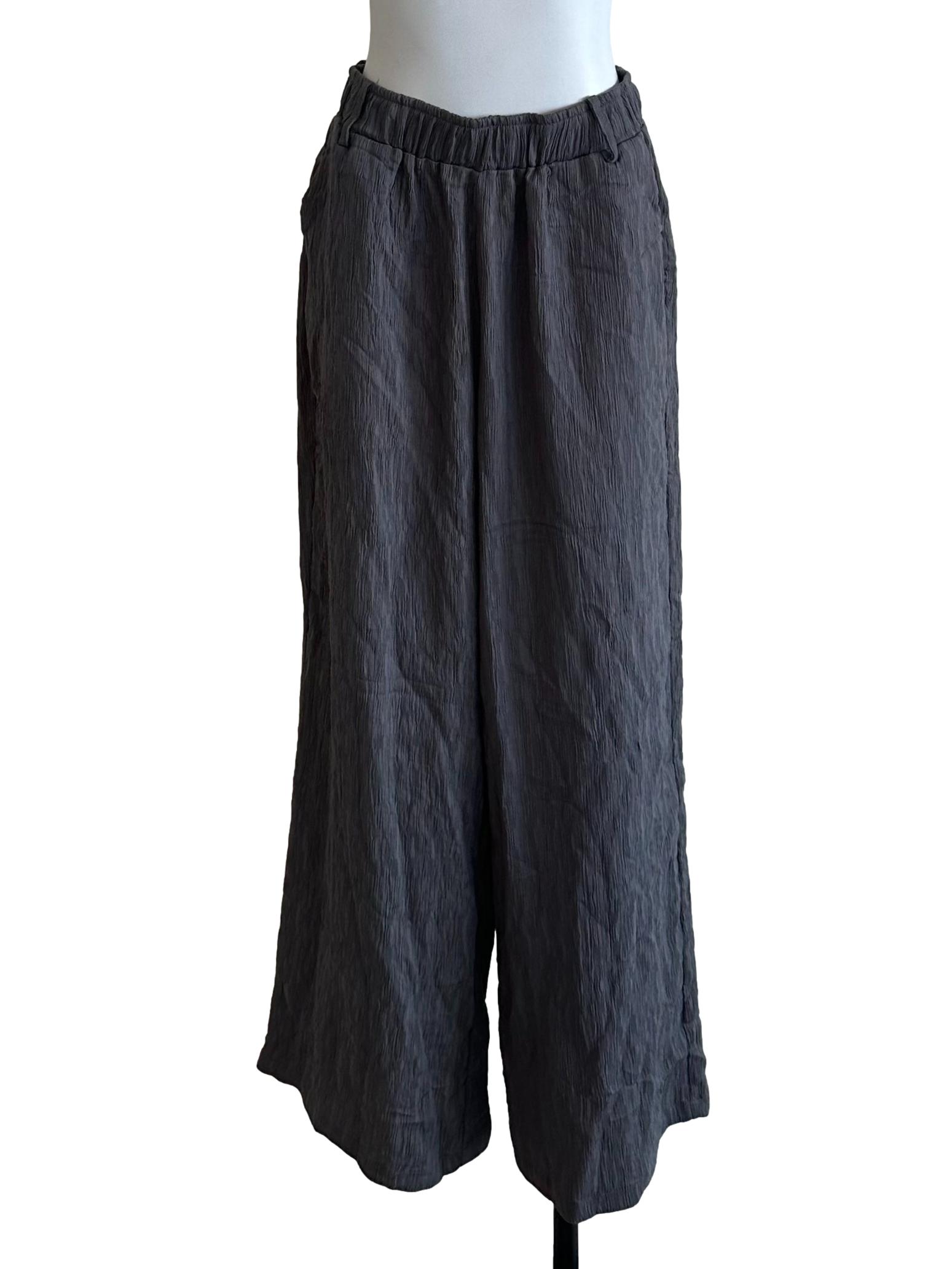 Dark Grey Textured Elastic Waist Pants