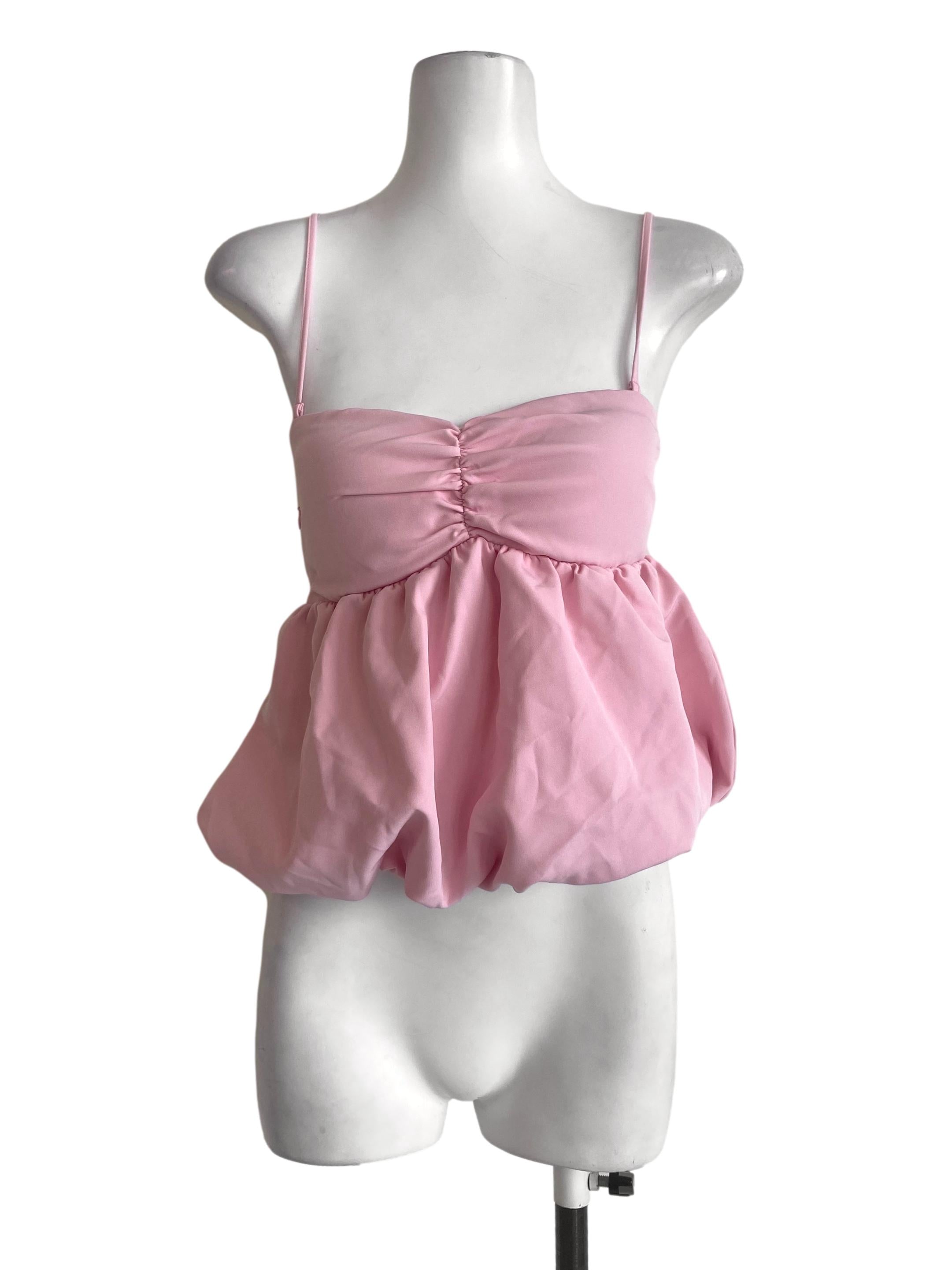 Pink Spaghetti Straps Cowl Crop Top