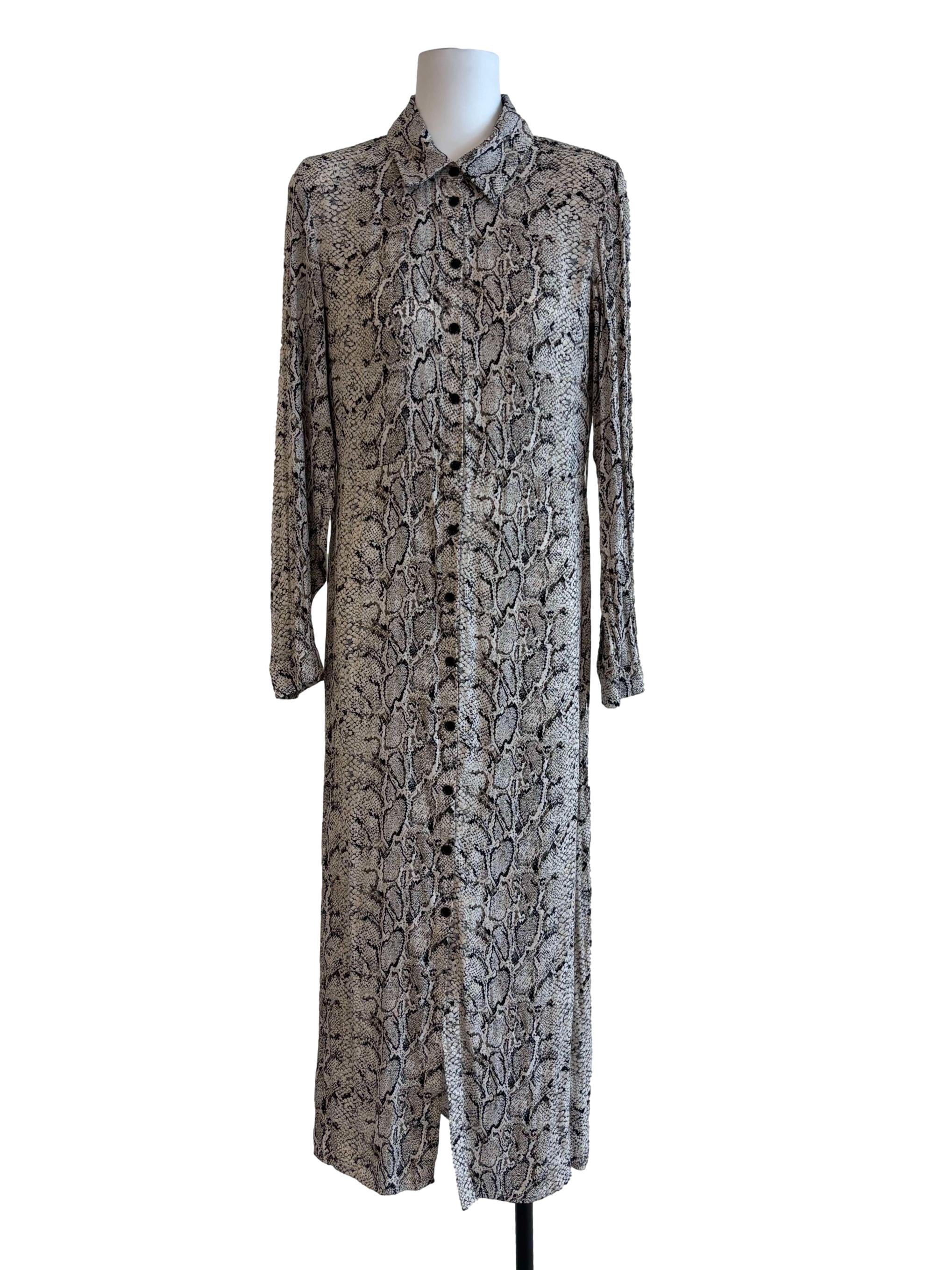 Pearl White Snake Patterned Shirt Dress