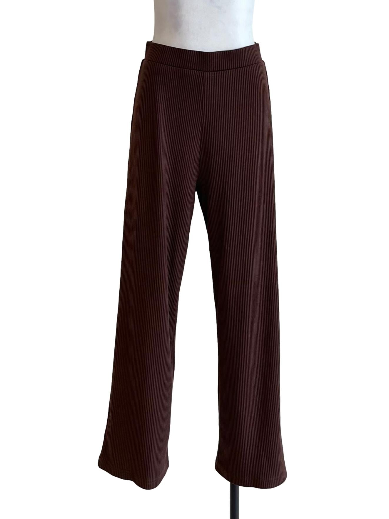 Pecan Brown Ribbed Wide Leg Pants