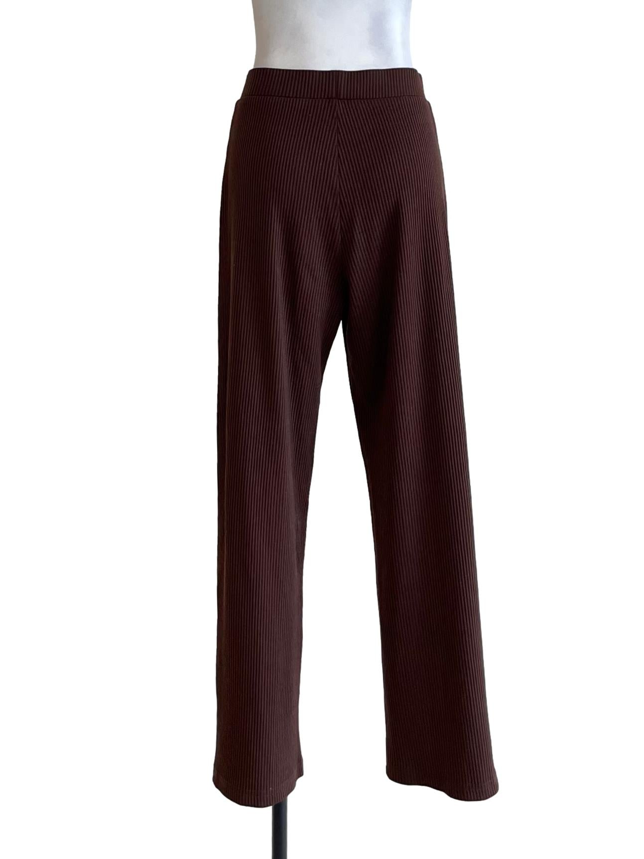 Pecan Brown Ribbed Wide Leg Pants
